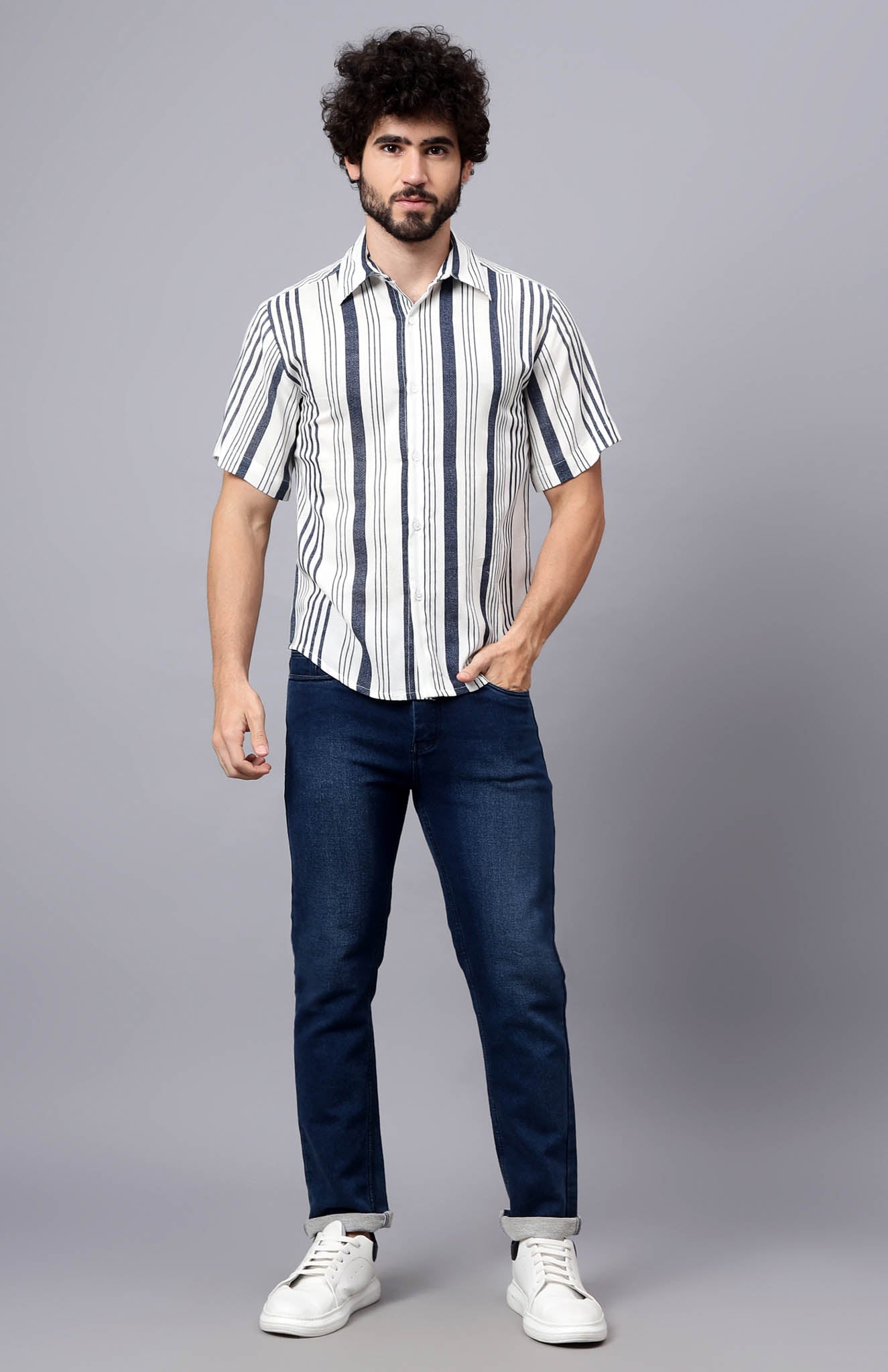 Sky Serenity | White & Blue Summer Shirt|Luxeliv Mens | Shirts pure cotton