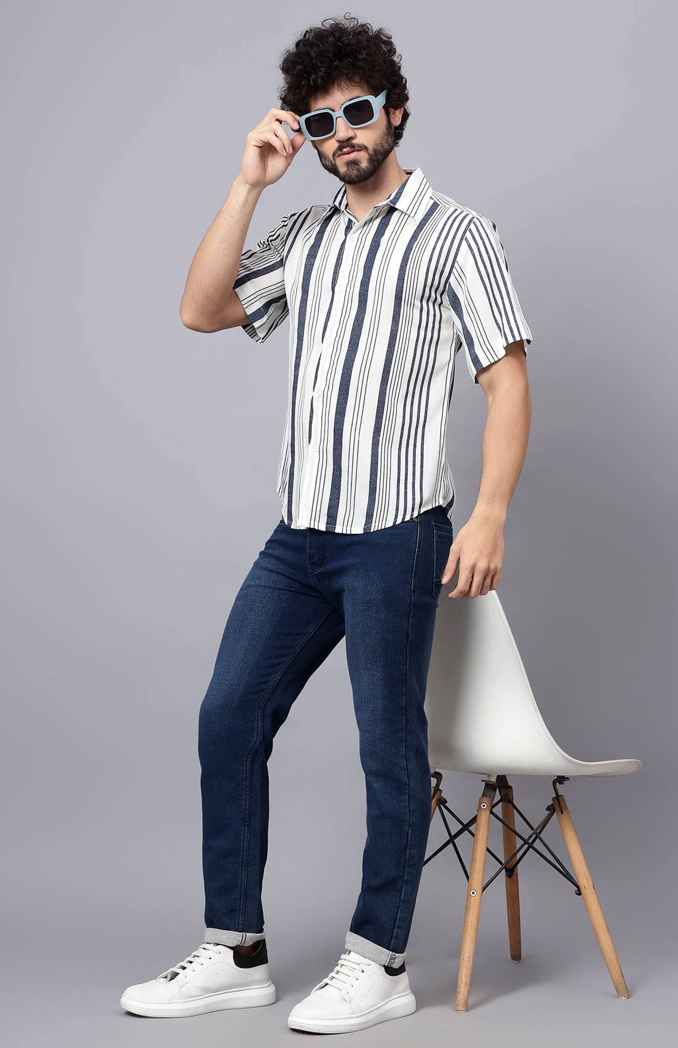 Sky Serenity | White & Blue Summer Shirt|Luxeliv Mens | Shirts pure cotton