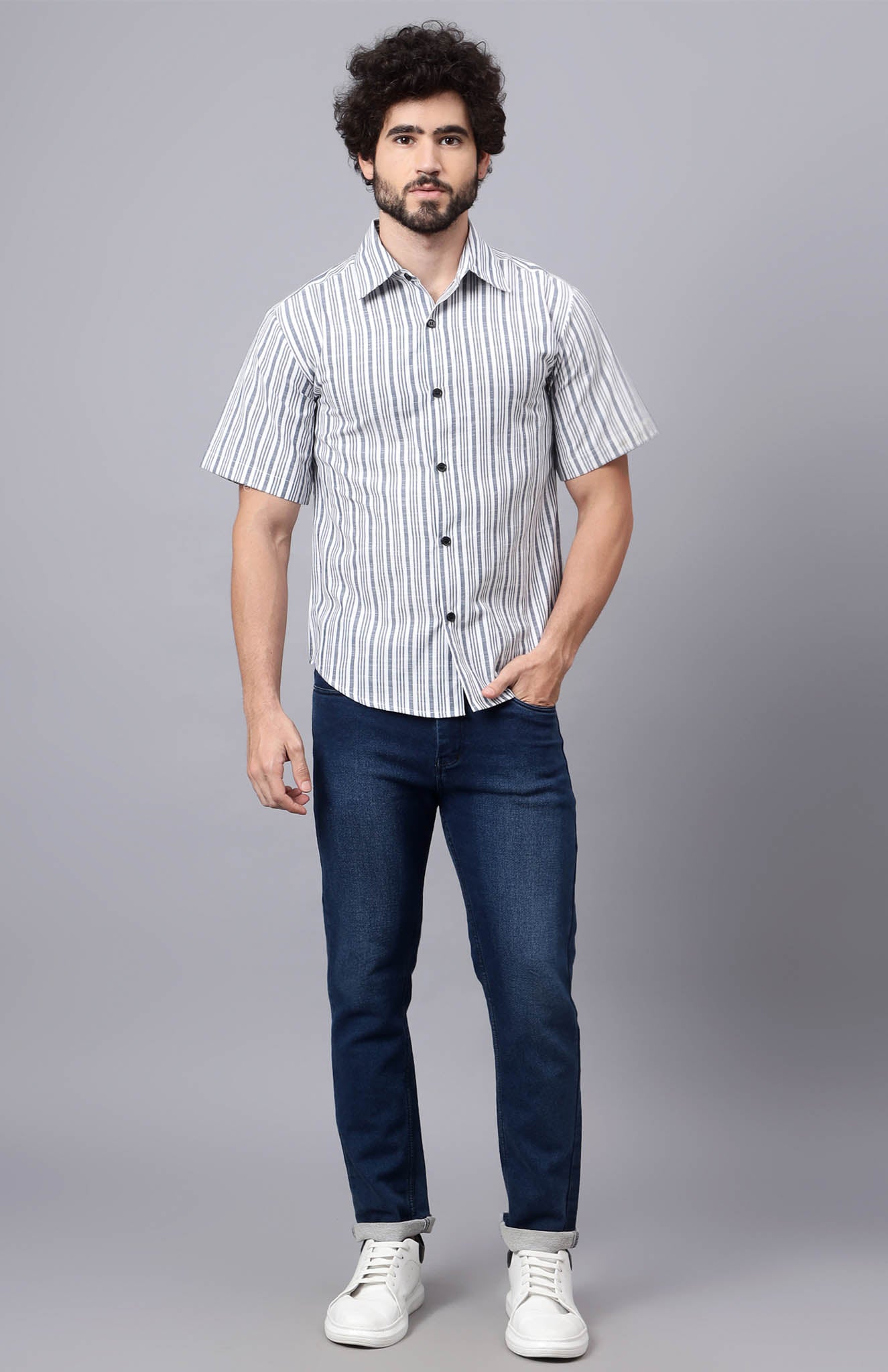 Blue Horizon | White & Blue Summer Shirt | Pure Cotton | Mens