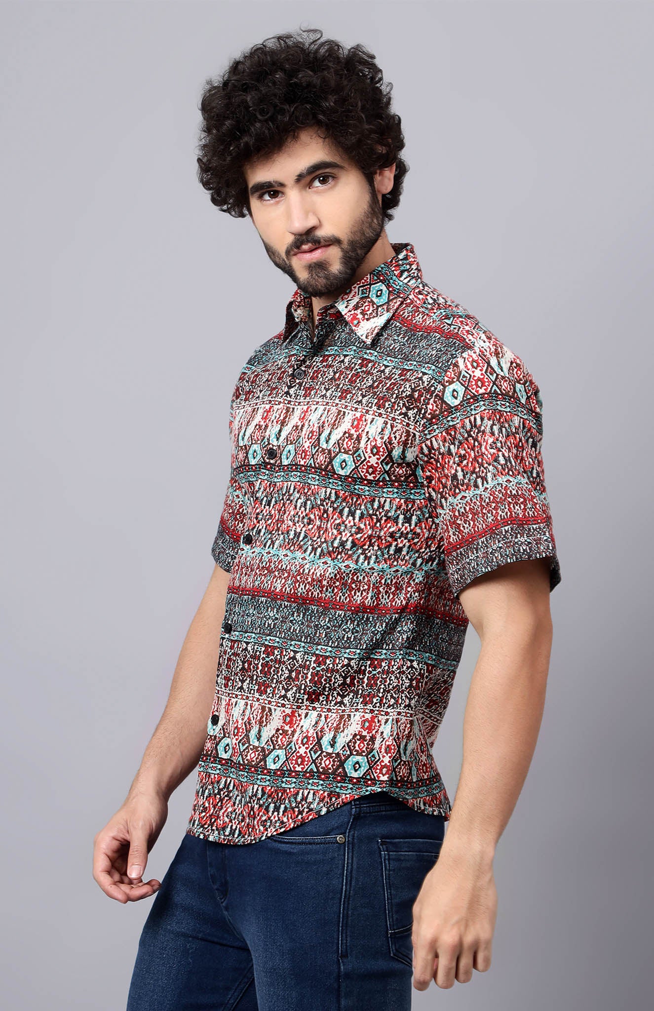 Trippy | Red & Blue Abstract Print Shirt | Pure cotton for men