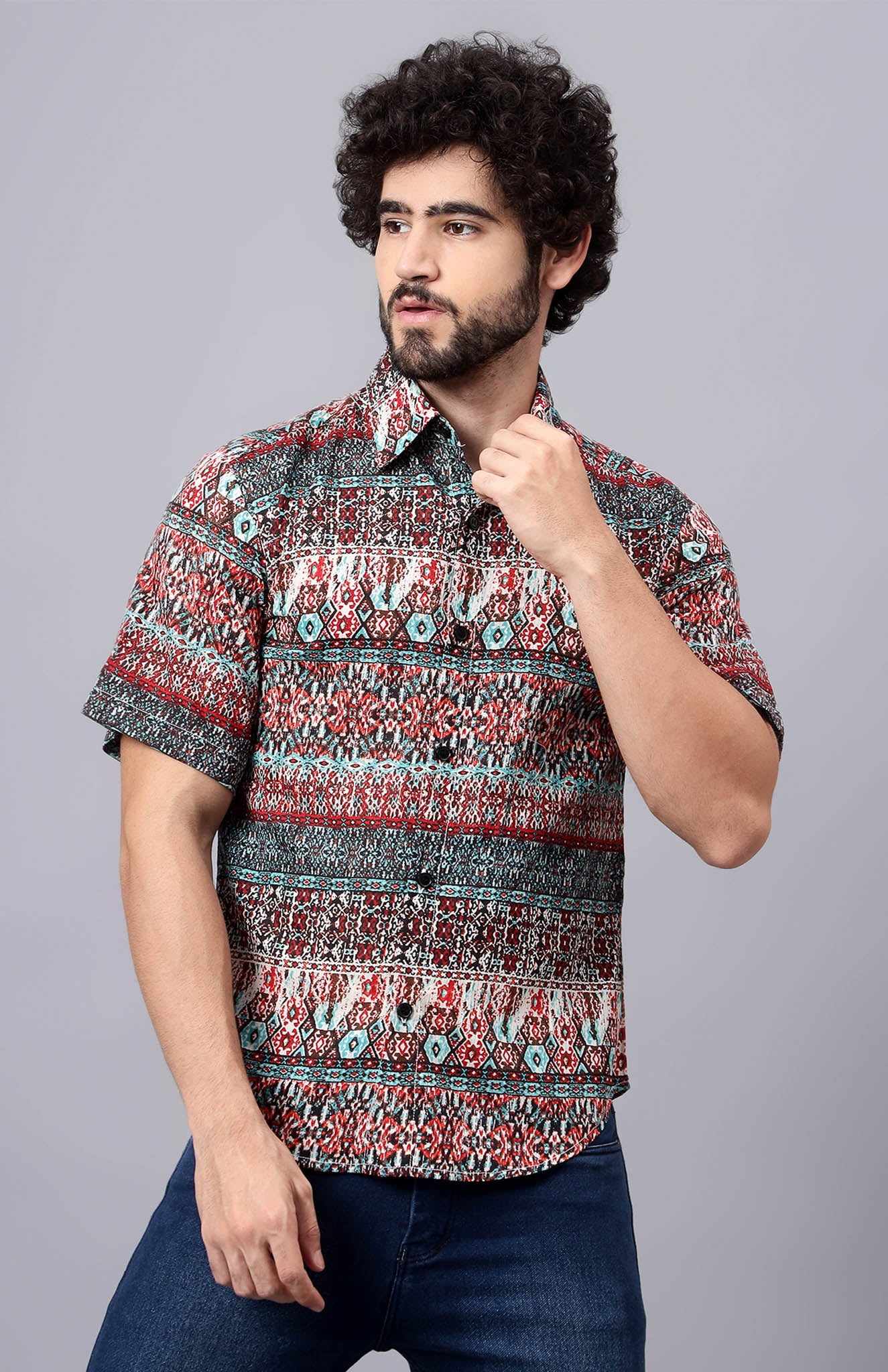Pure cotton Red & Blue Abstract Print Shirt | Luxeliv