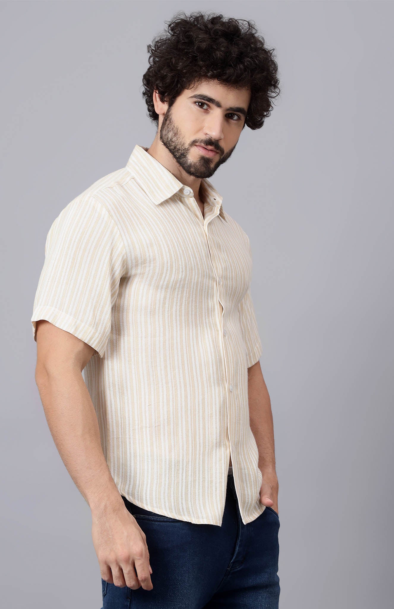 Sunlit | White & Beige Summer Shirt