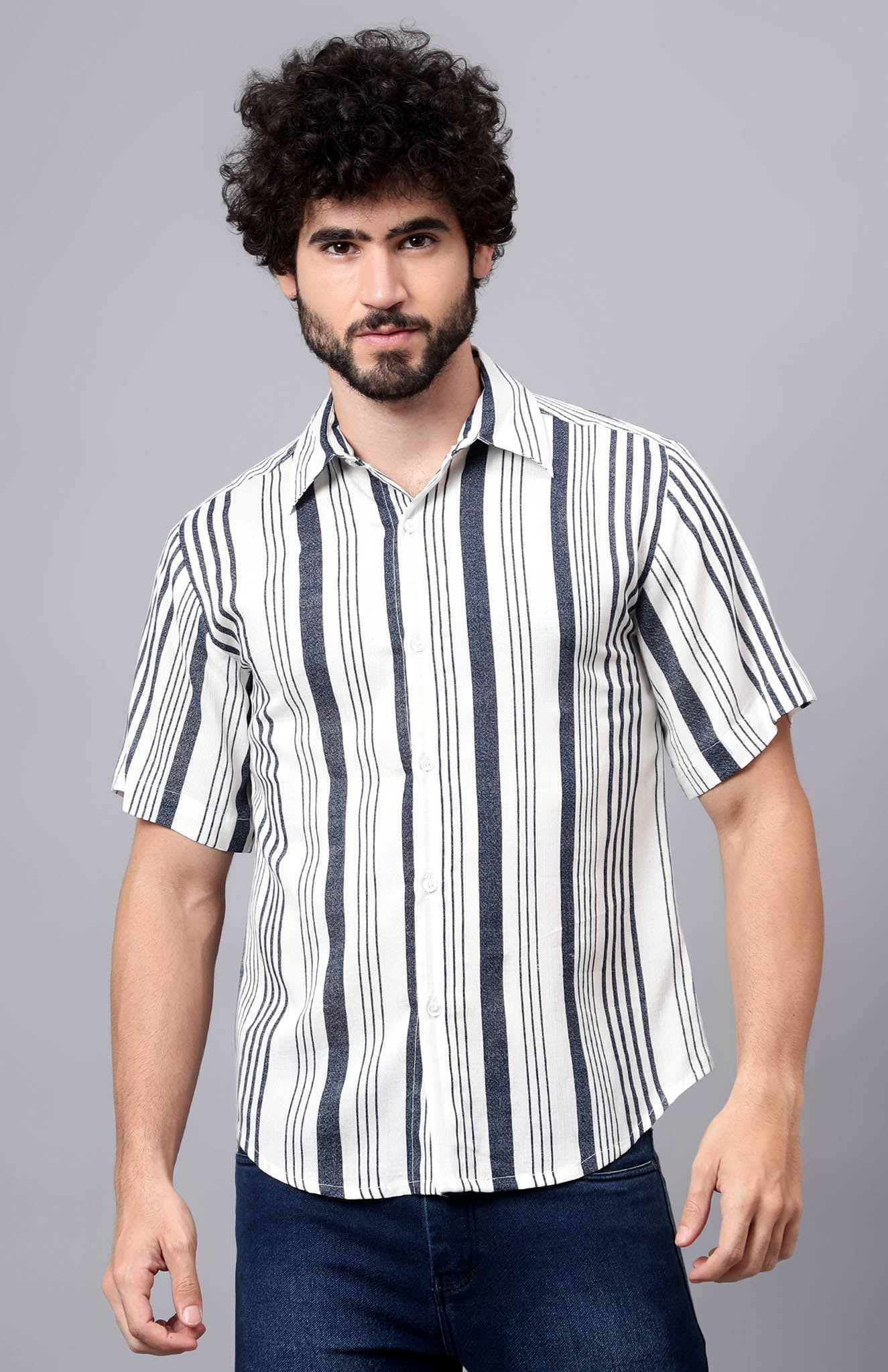 pure cotton White & Blue Summer Shirt for Men | Luxeliv