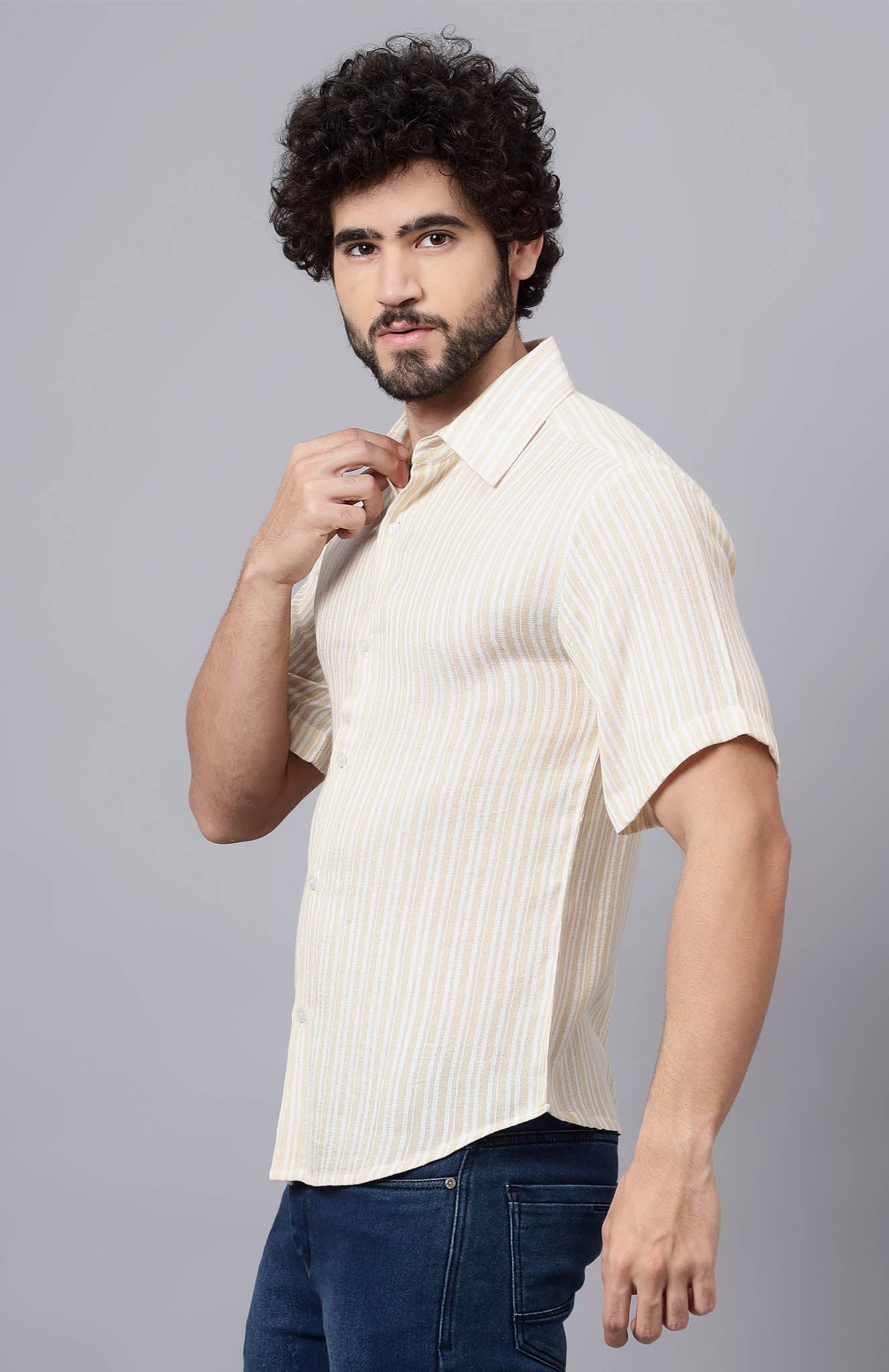 Sunlit | White & Beige Summer Shirt