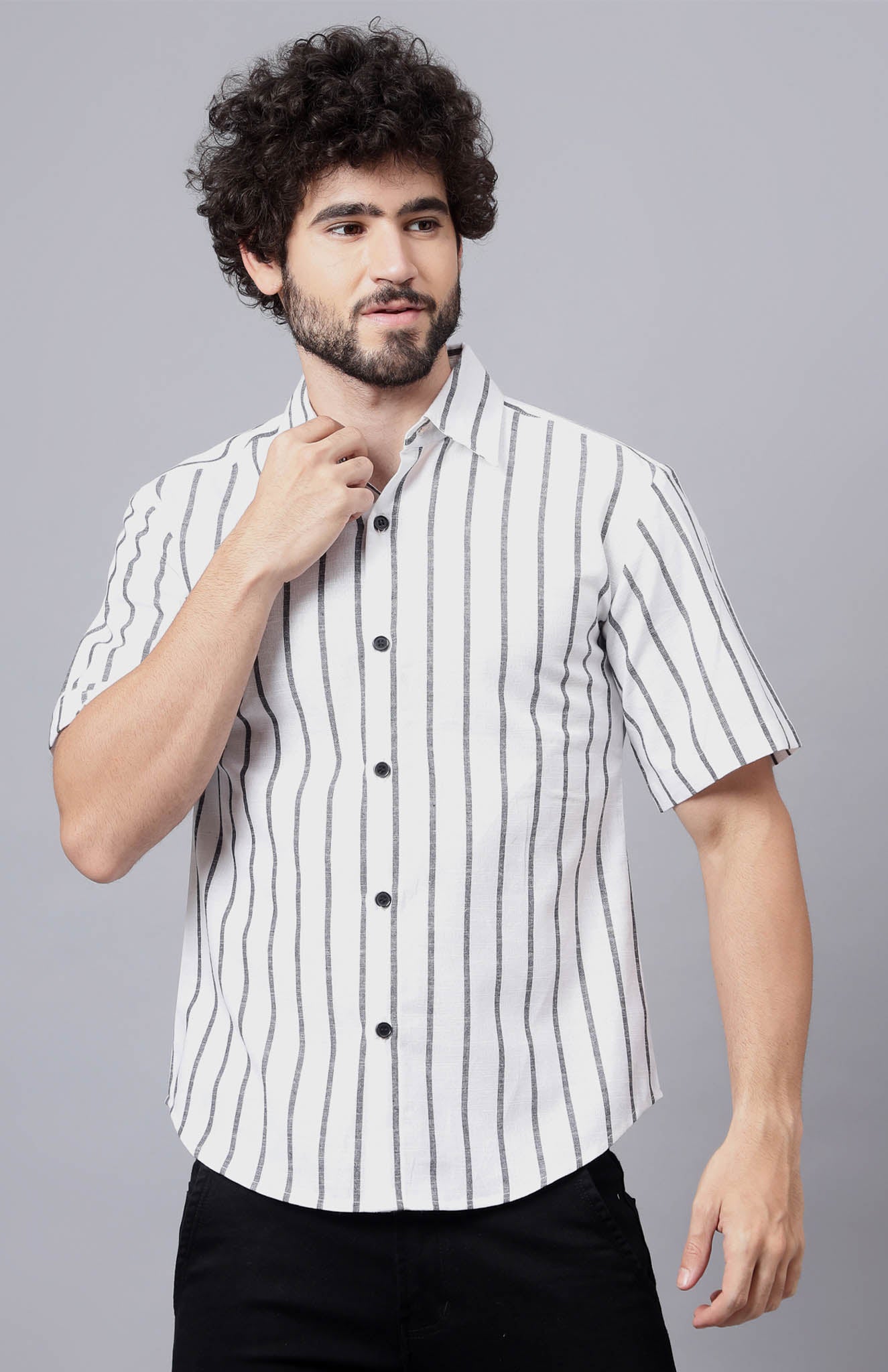 White & Black Sleek Fit Abstract Summer Shirt for Men | Luxeliv
