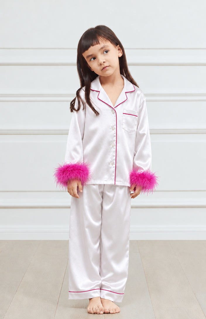 Pink Snow Princess – Kids Fur Satin Loungewear