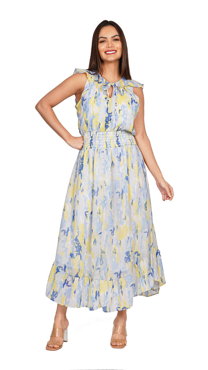 Abstract Printed Summer Slim Fit Blue Maxi Dress for Women | Luxeliv