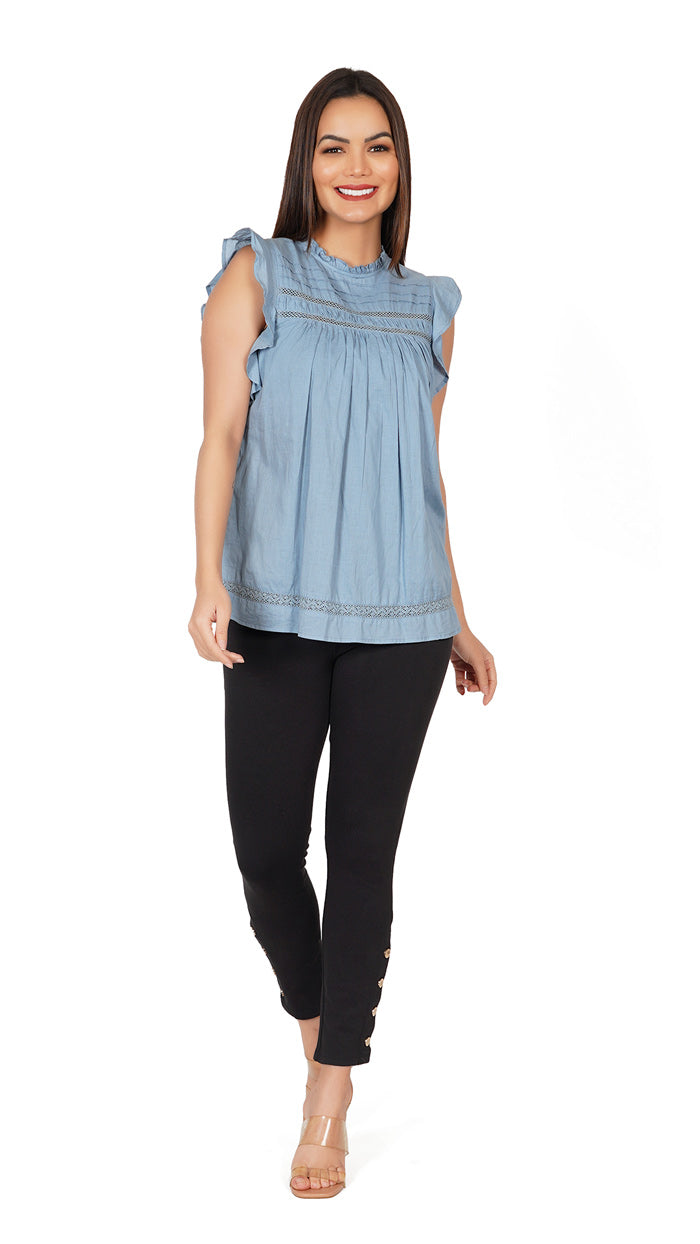 Blue-Ruffles-Sleeve-Top-_-Round-collar-with-lace-_-embroidery-_-women_s-summer-collection--cotton