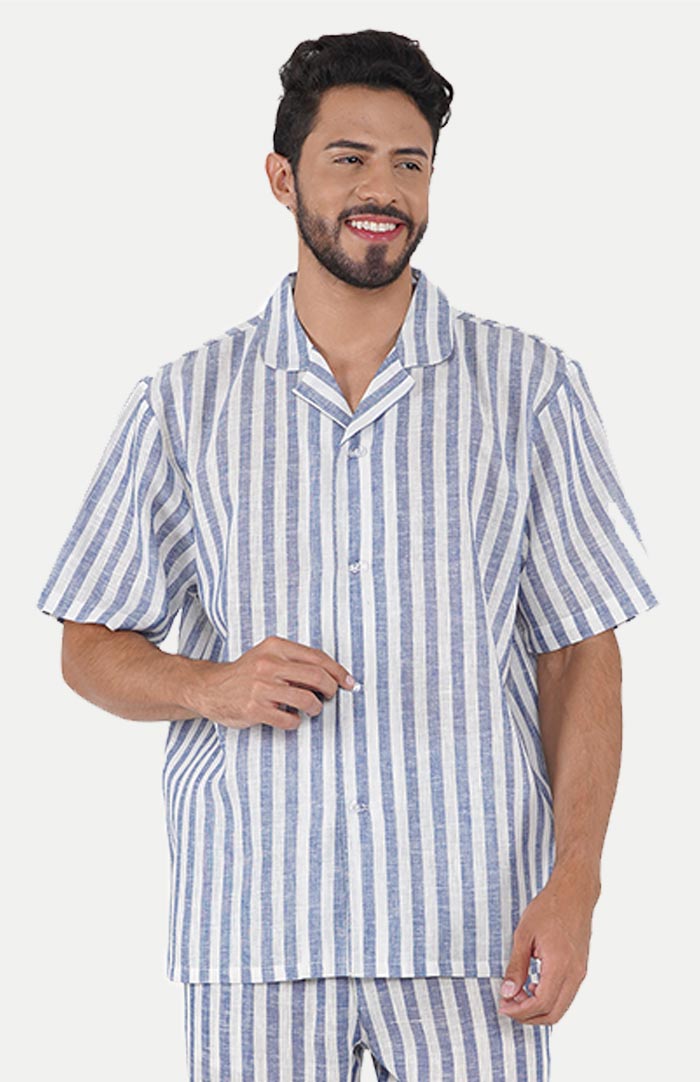 Blue Bliss Striped Loungewear Set for Men | Luxeliv