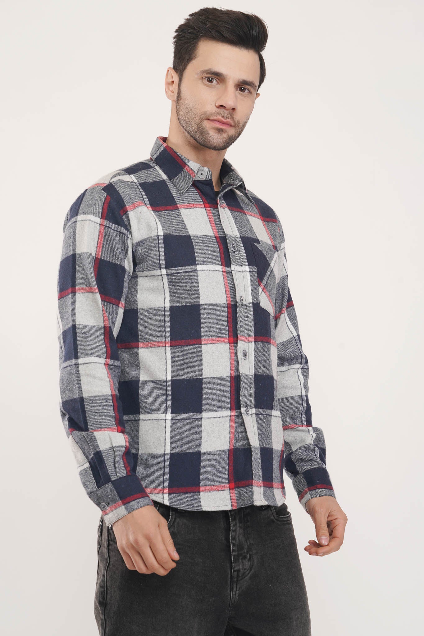 Slim Fit Black & White Checkered Shirt for Men | Luxeliv