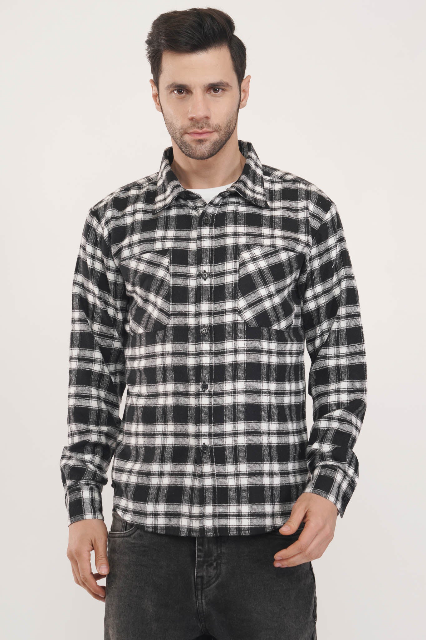 Black & White Oxford Checkered Shirt for Men | Luxeliv