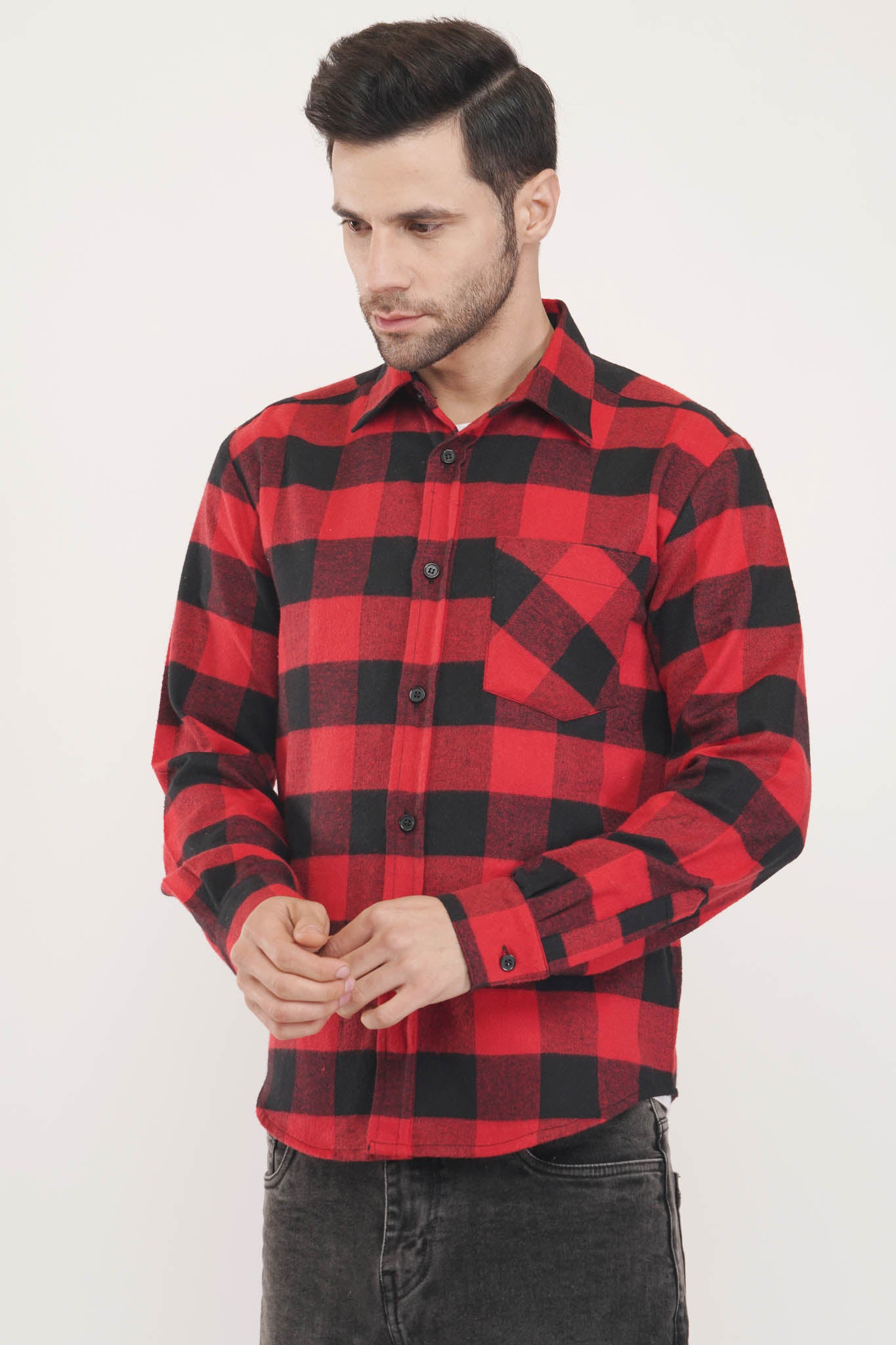 Dapper Line | Red & Black Oxford Checkered Shirt - Luxeliv Men