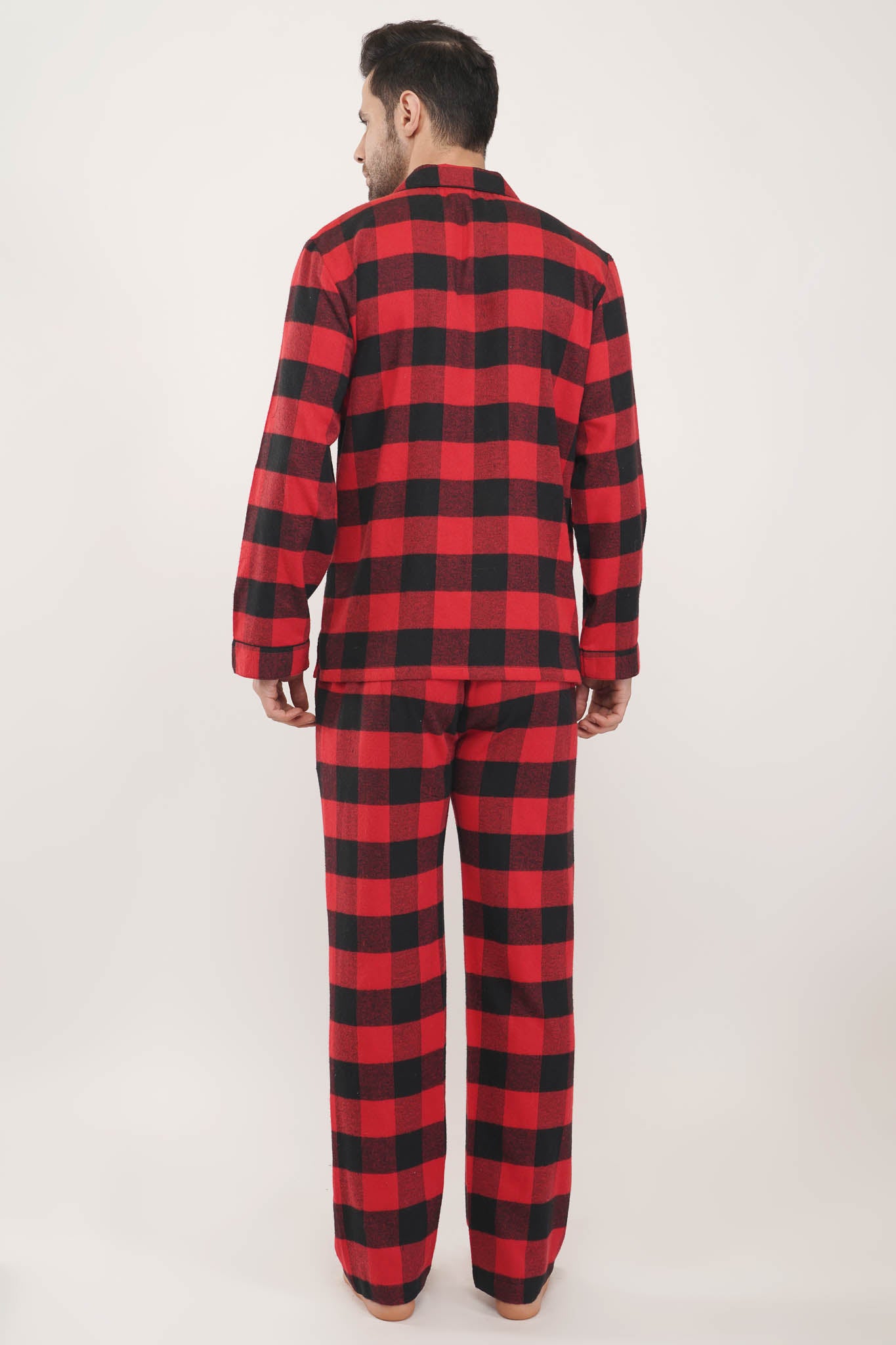 Prestige Red | Red & Black Oxford Checks Loungewear Set-LUXELIV MEN