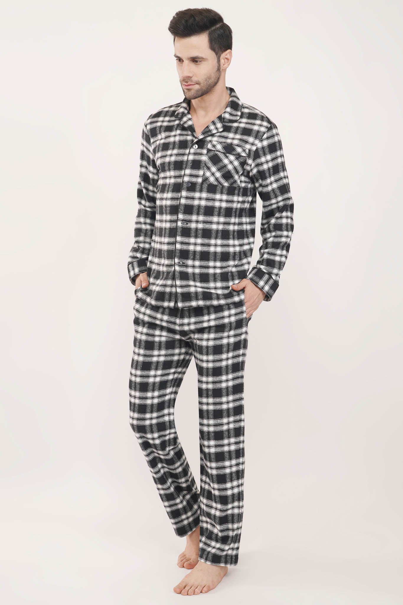 Gentleman's Monochrome | Black & White Oxford Checks Loungewear Set