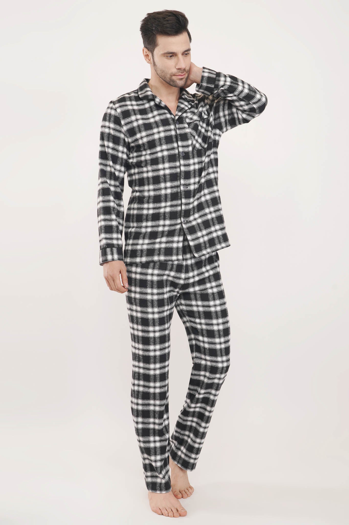 Gentleman's Monochrome Black & White Oxford Checks Loungewear Set for Men | Luxeliv