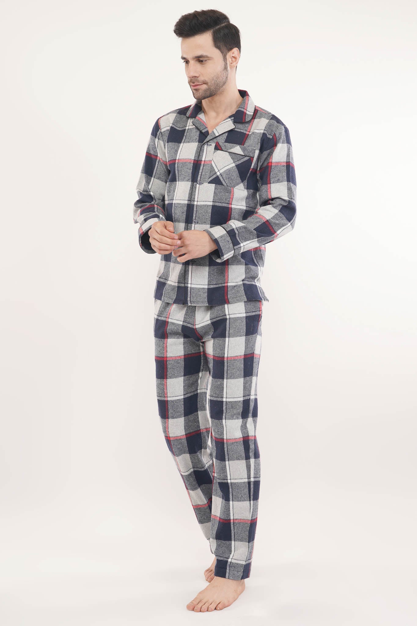Prestige Blue | Blue Oxford Checks with Red Stripes Loungewear Set