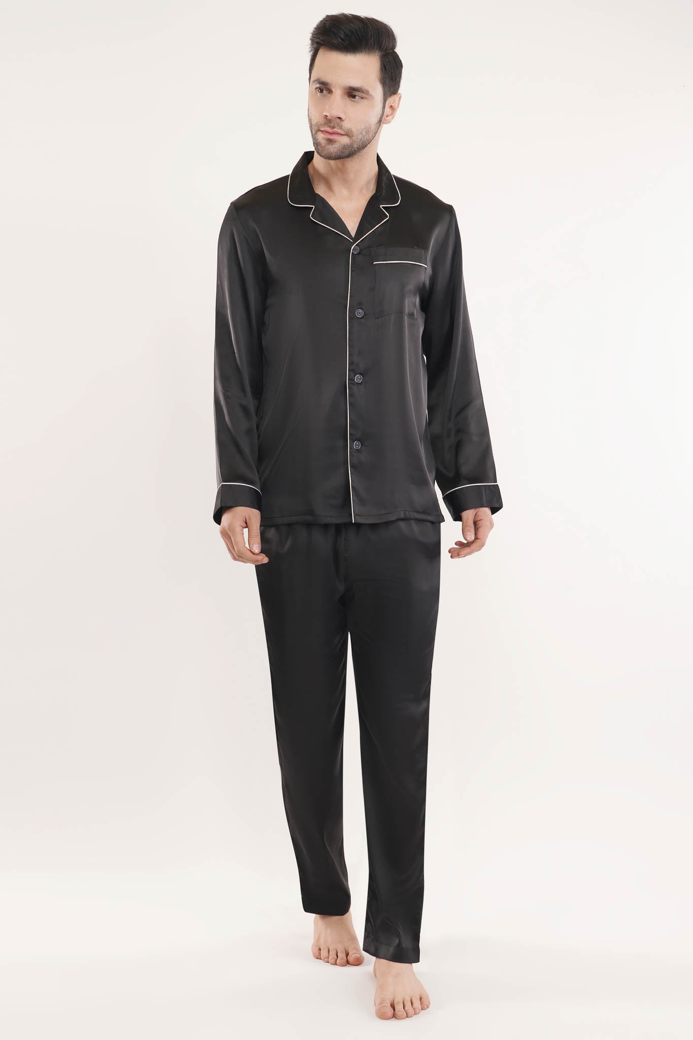 Onyx Black | Black Satin Loungewear Set