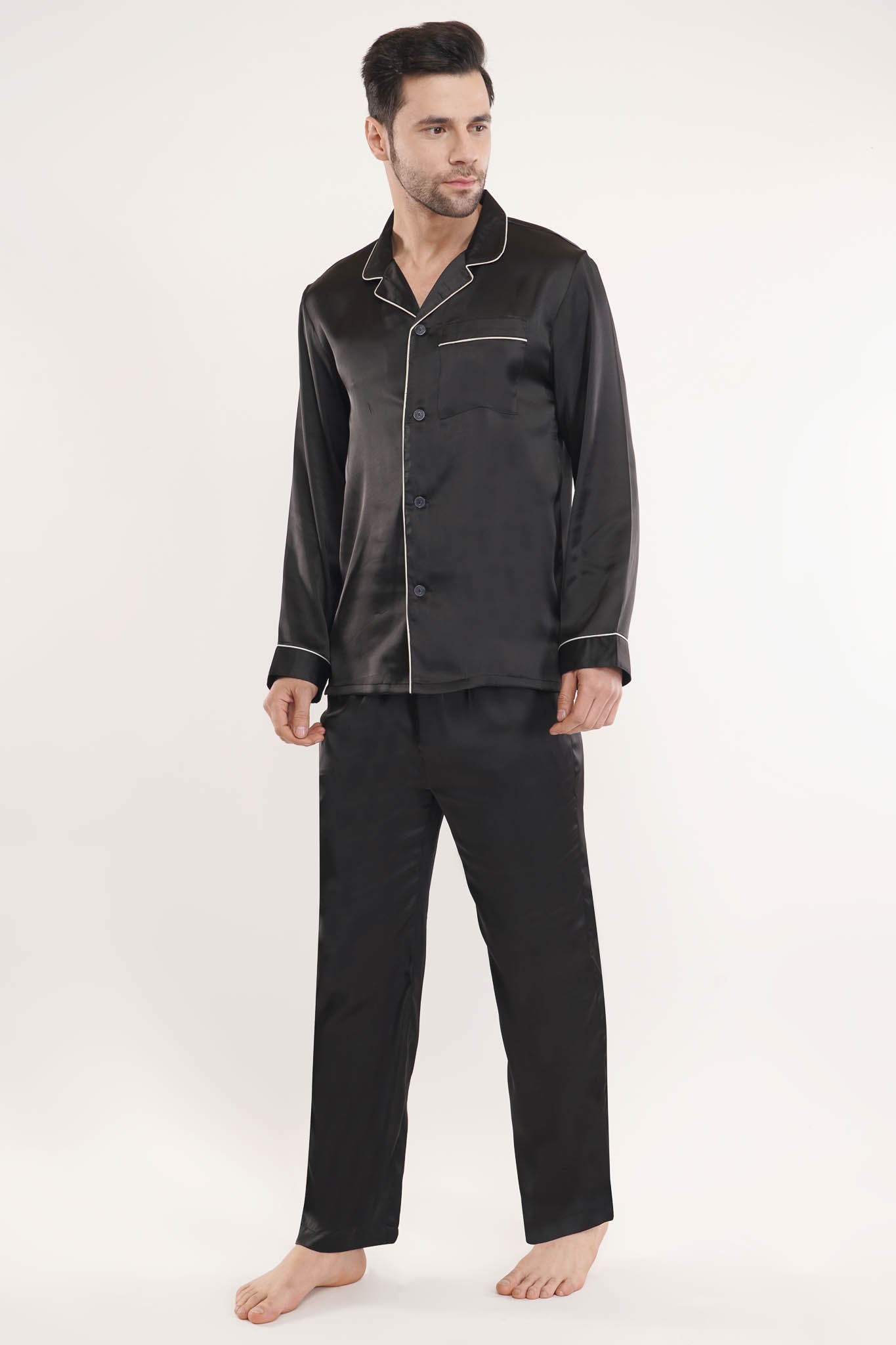 Onyx Black | Black Satin Loungewear Set