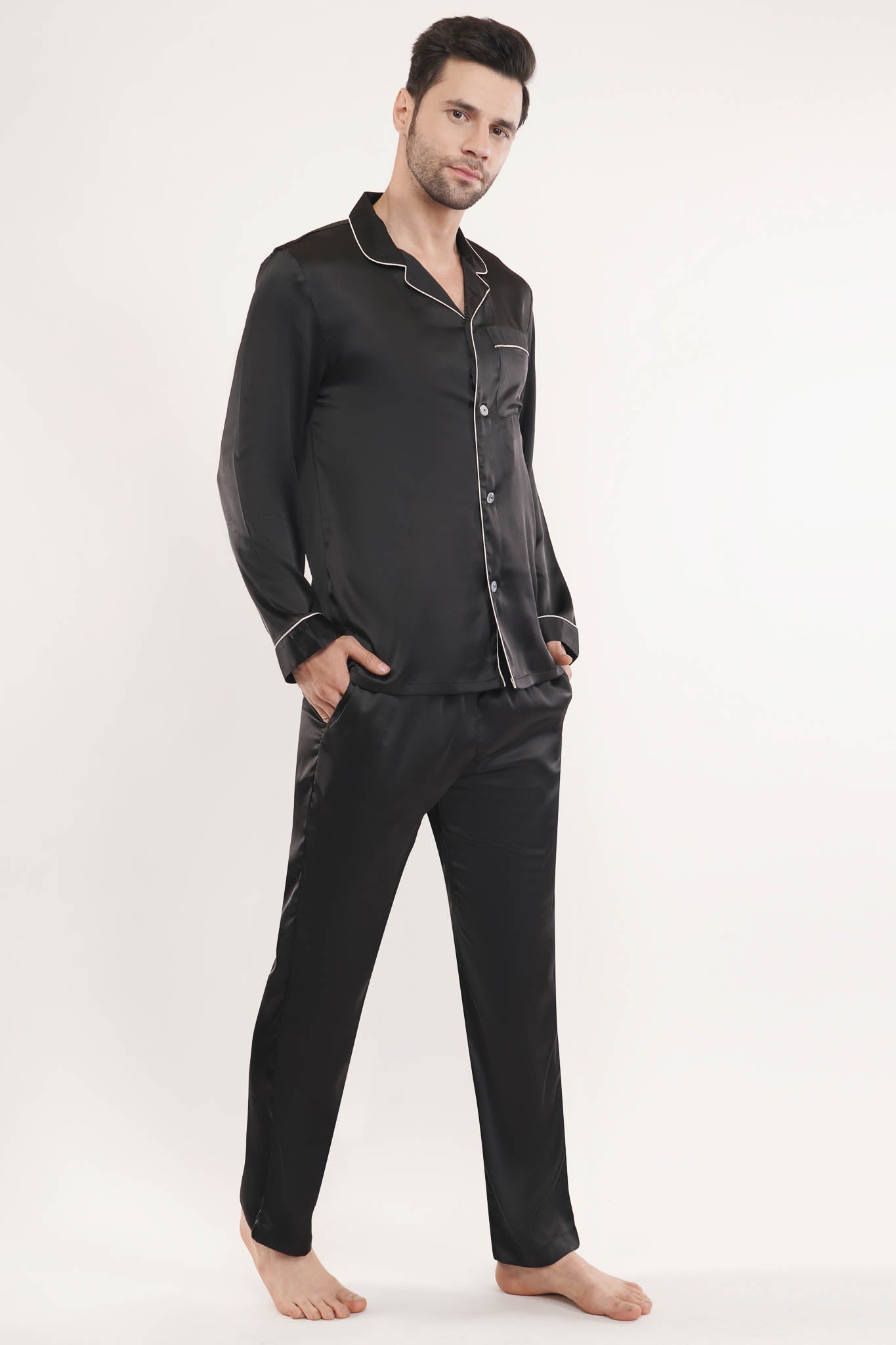 Onyx Black | Black Satin Loungewear Set