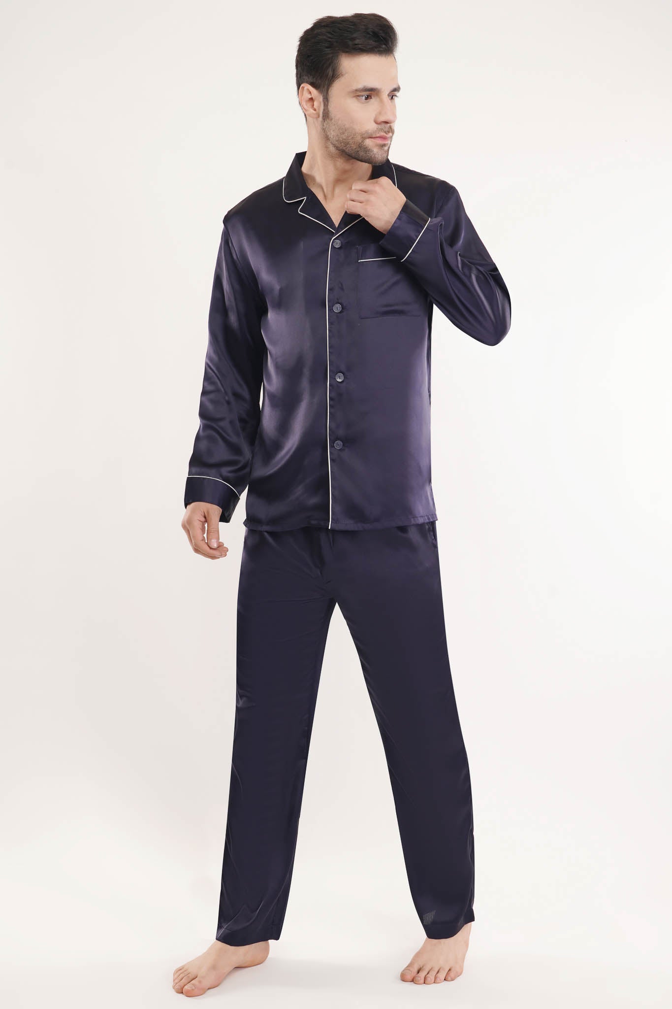 Navy Night | Navy Blue Satin Loungewear Set