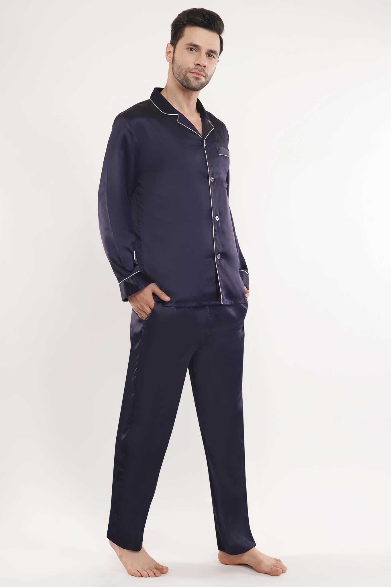 Navy Night | Navy Blue Satin Loungewear Set