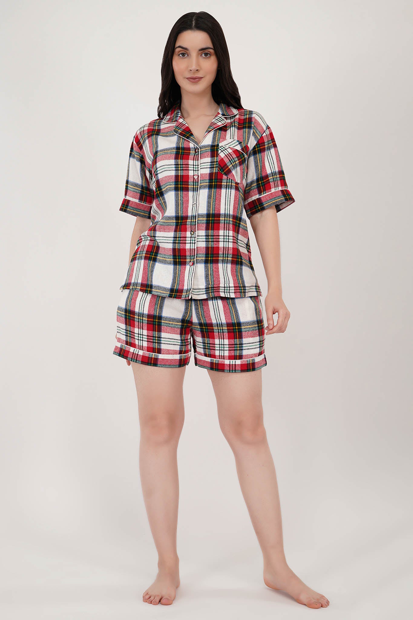 Cocoon Comfort Loungewear Set | Red & White Shorts Set | Luxeliv