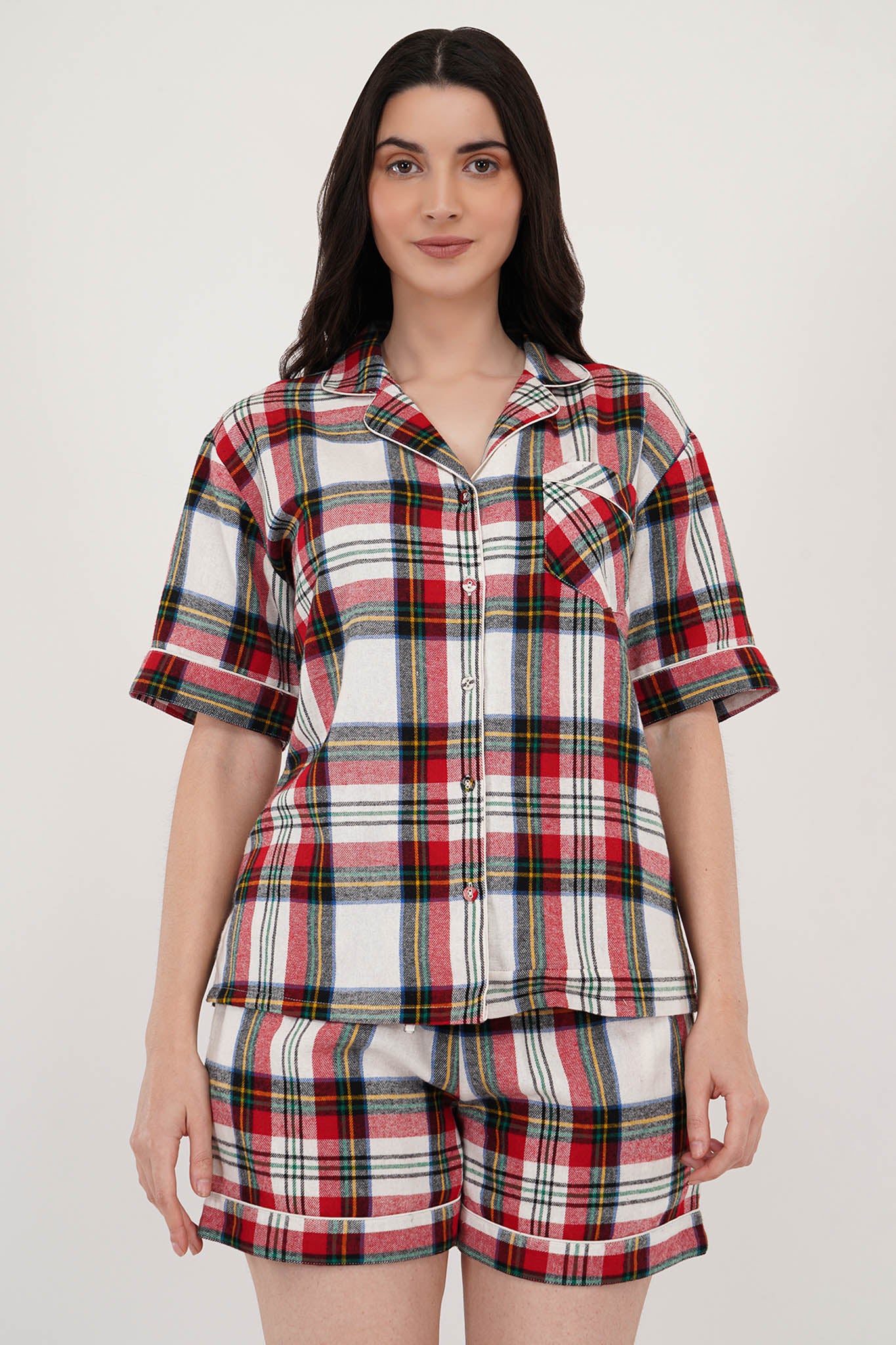 Cocoon Comfort Loungewear Set | Red & White Shorts Set | Luxeliv