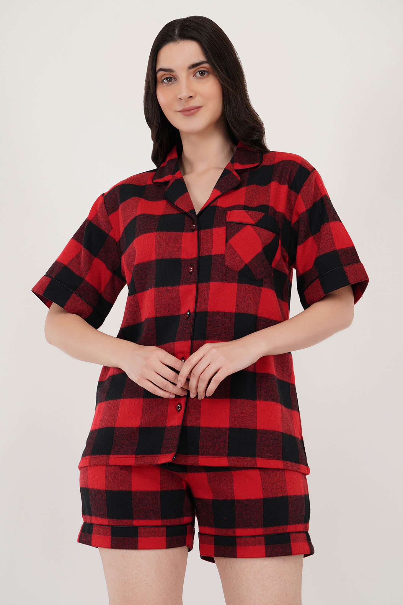 Lala Red Loungewear Set | Red & White Shorts Set | Luxeliv Loungewear