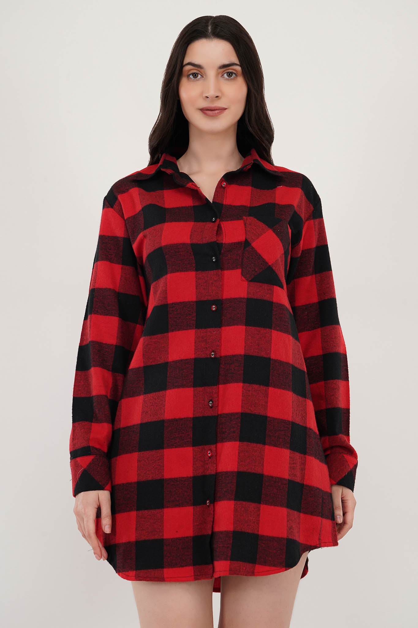Serene Red Checkered Dress | luxeliv women dress | cotton | sleepwear