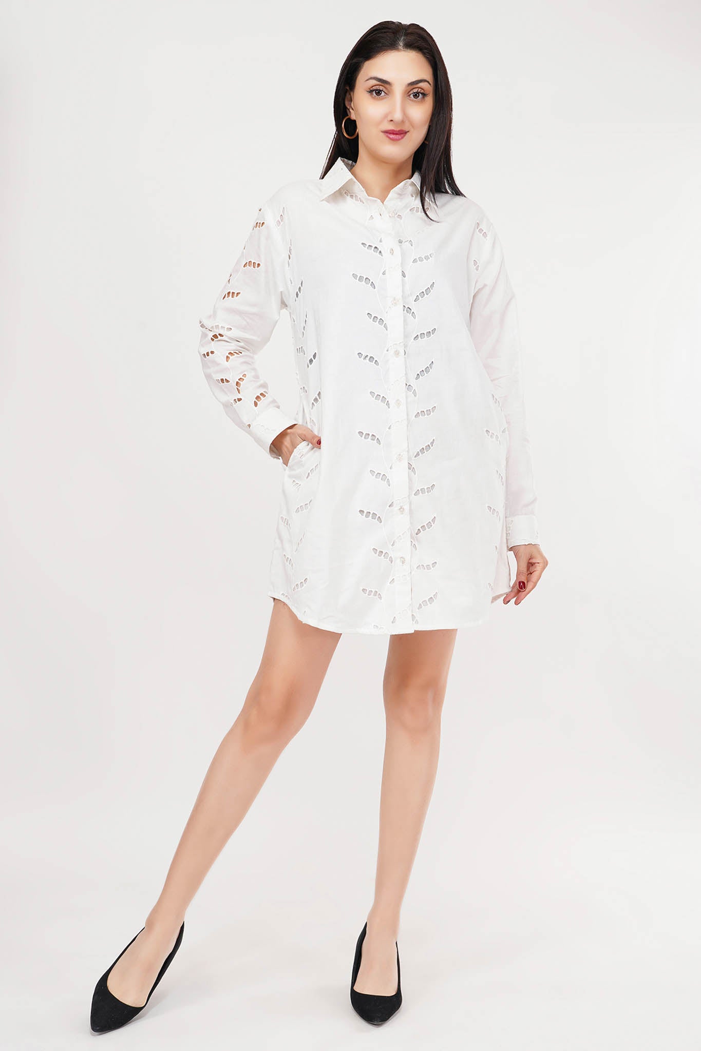 100% Cotton White Leaf Dress for Women | Luxeliv