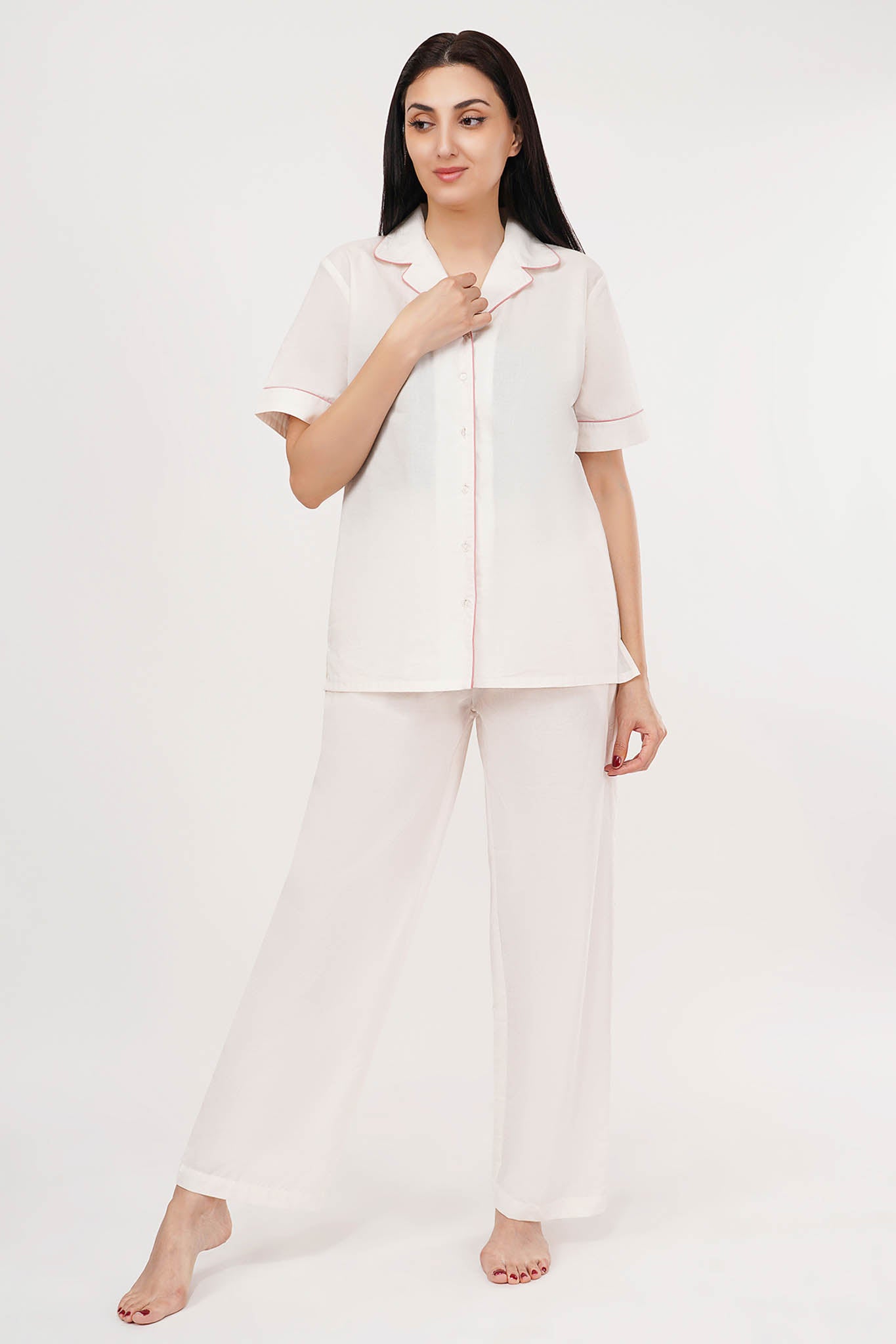 Blissful Pink | White with Pink Detailing Loungewear Set