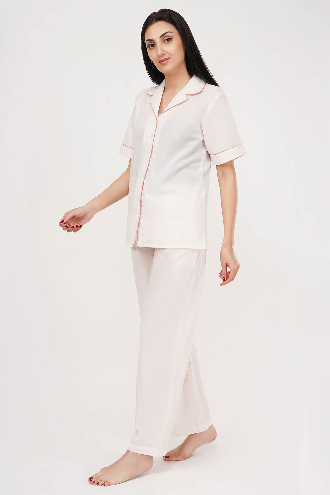 Blissful Pink | White with Pink Detailing Loungewear Set