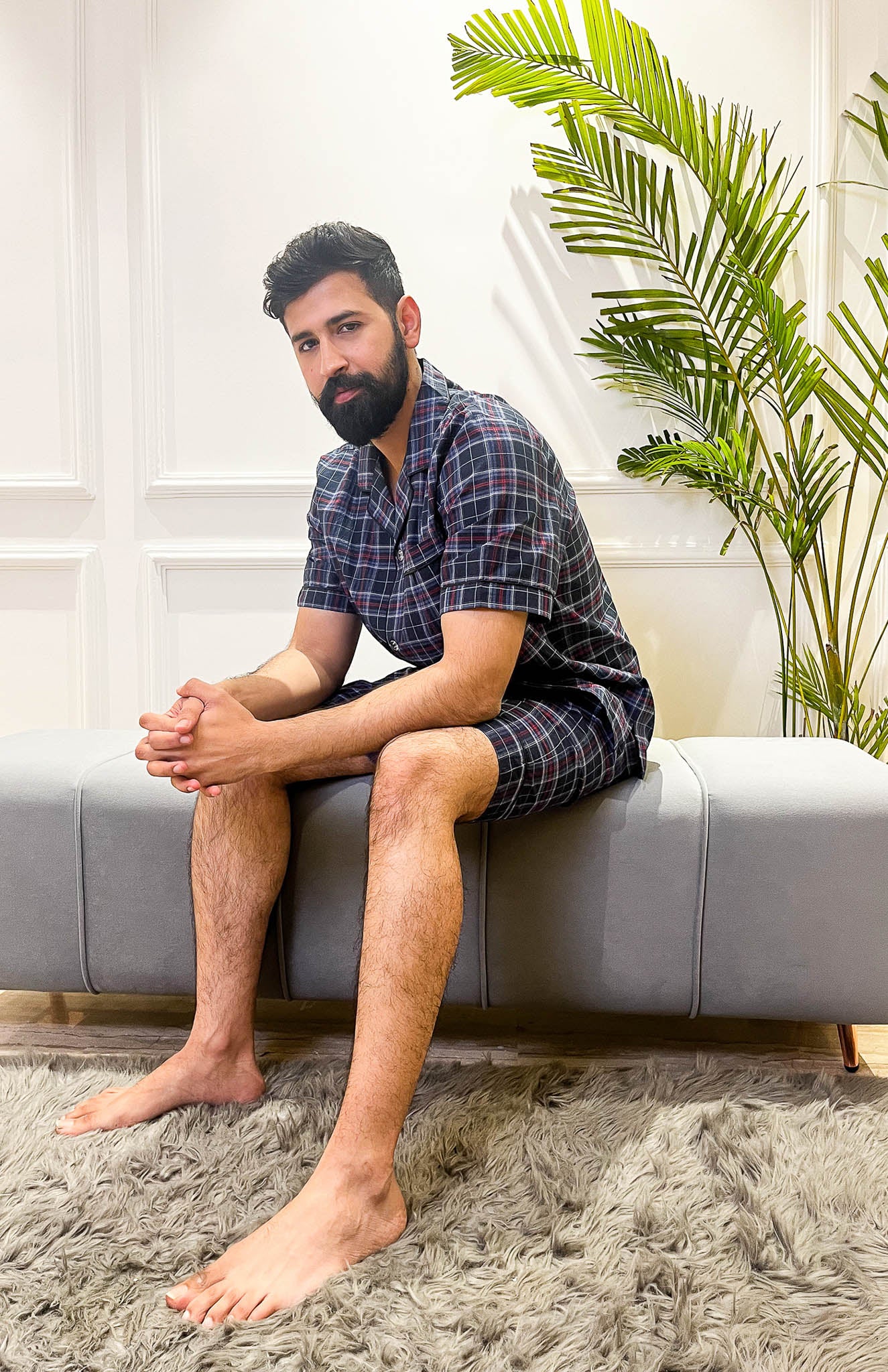 Blue Checkered Co Ord Set for Men | Luxeliv
