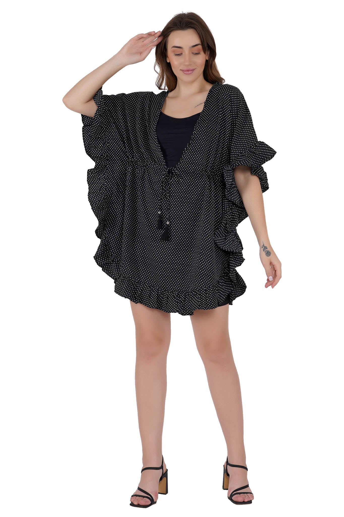 Black Polka Dott Kaftan Swim Cover-Up Beach Dress