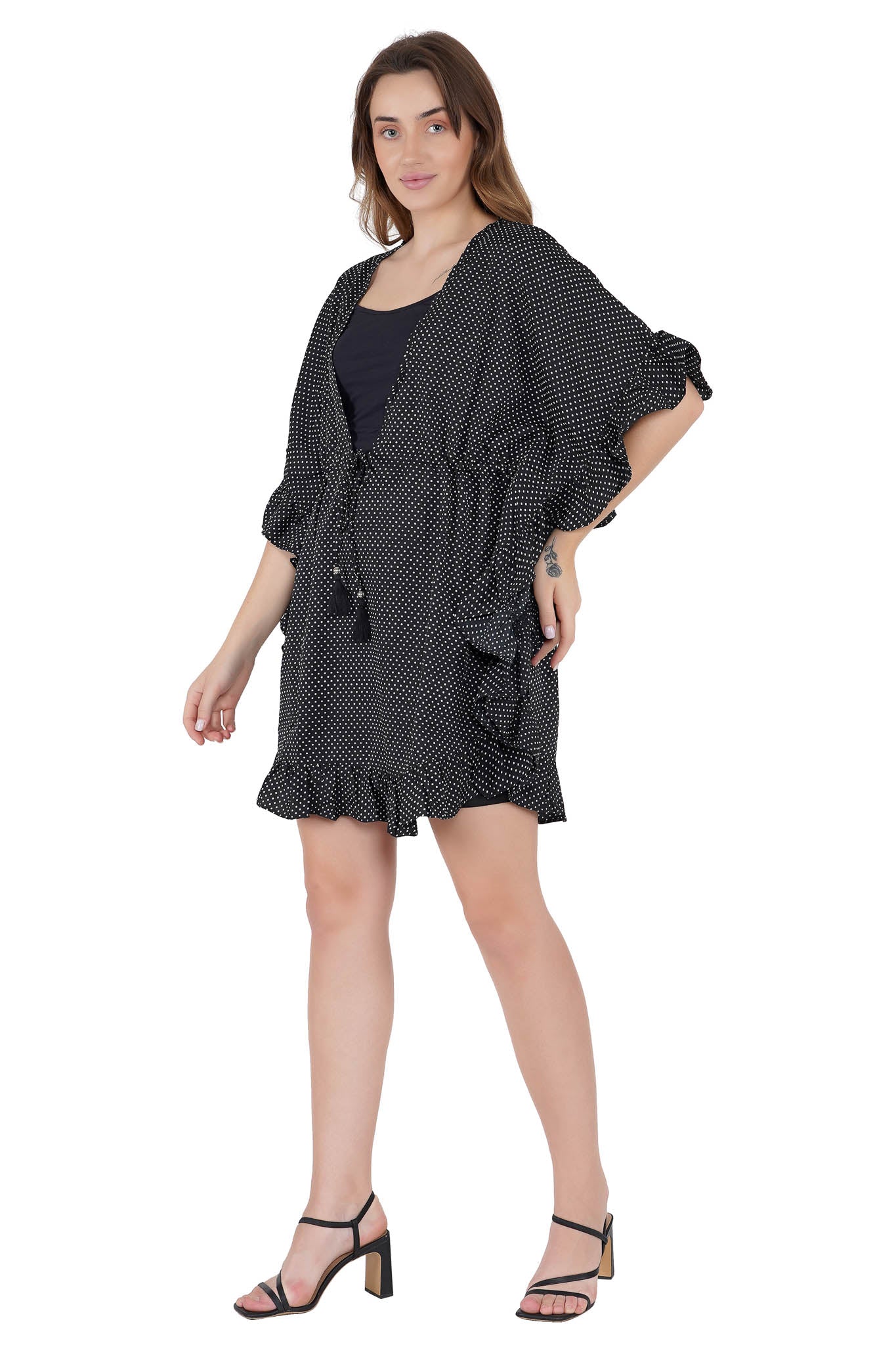 Black Polka Dott Kaftan Swim Cover-Up Beach Dress