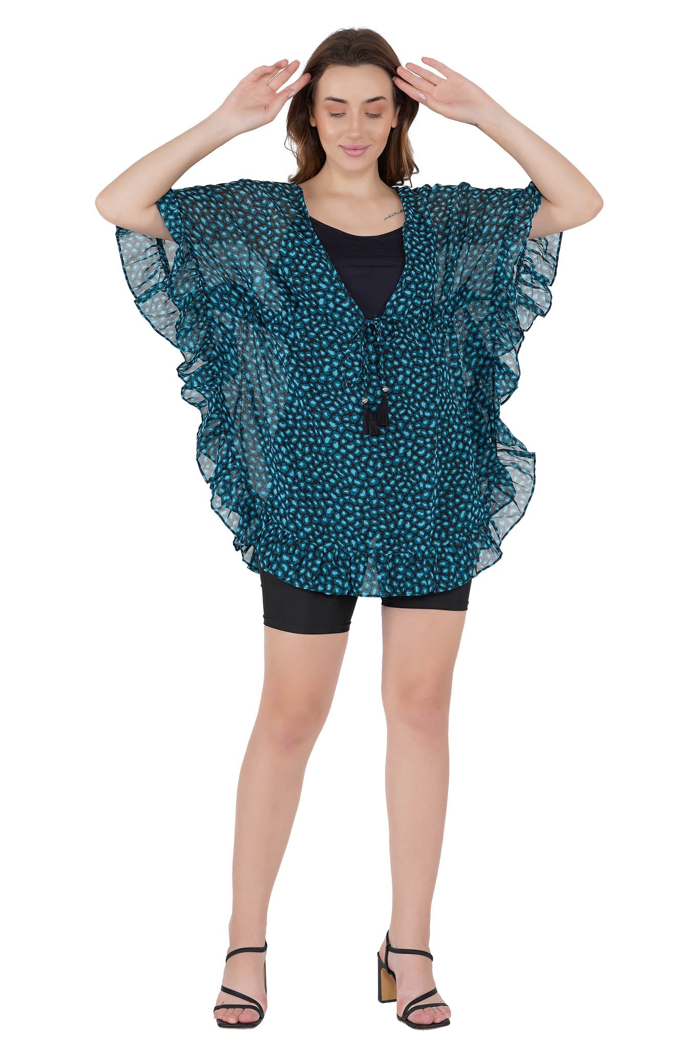 Aqua marine Leaves Kaftan Swim Cover-Up Beach Dress - Luxeliv Kaftan