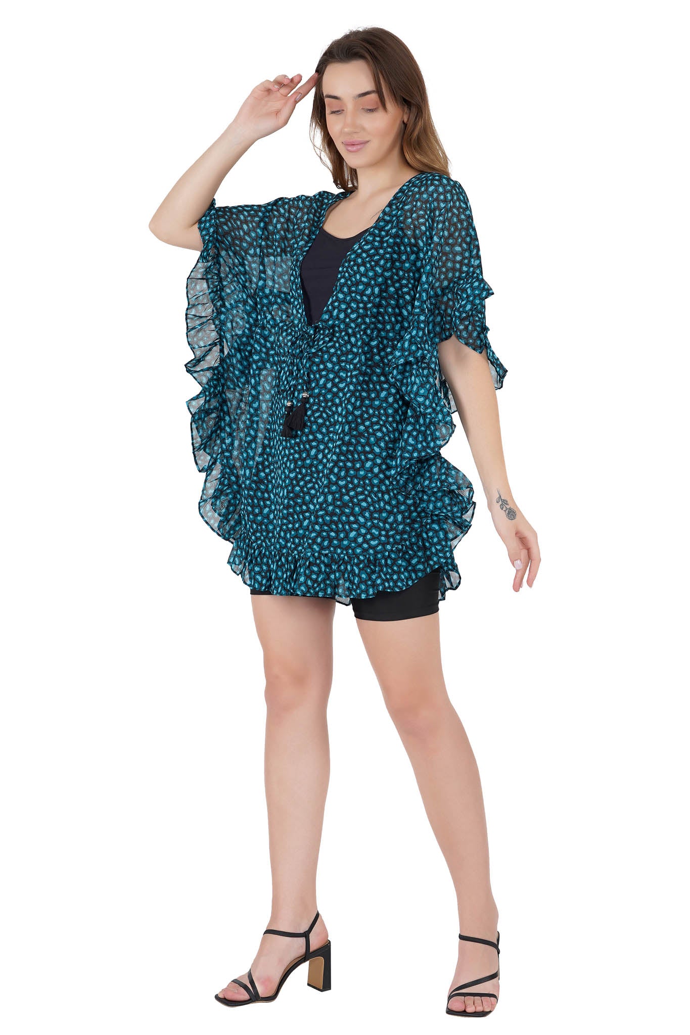 Aqua marine Leaves Kaftan Swim Cover-Up Beach Dress - Luxeliv Kaftan
