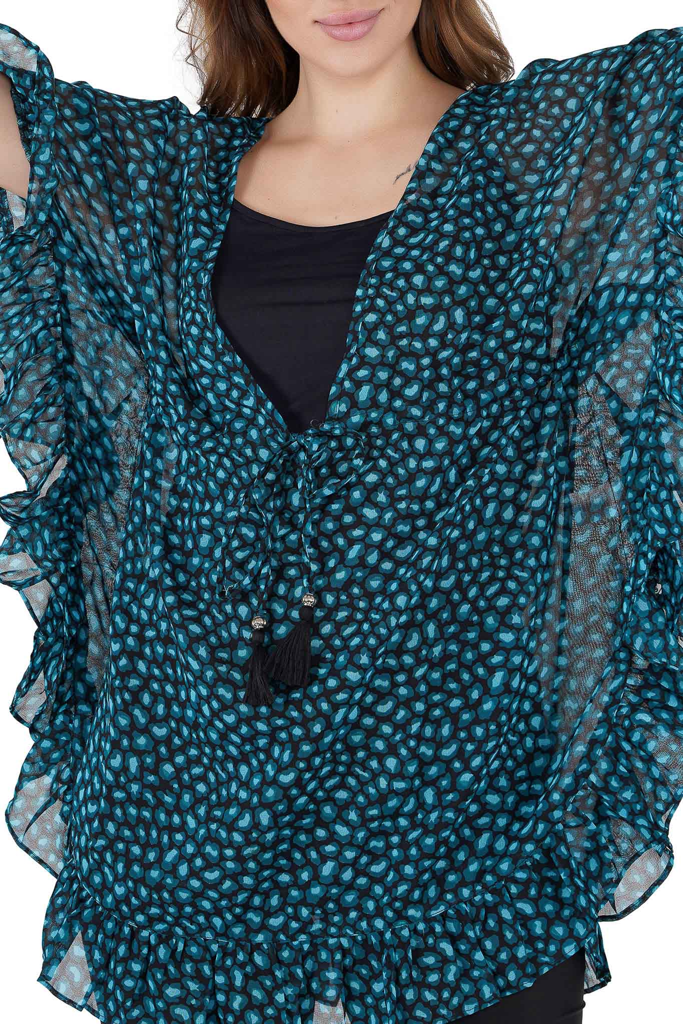 Aqua marine Leaves Kaftan Swim Cover-Up Beach Dress - Luxeliv Kaftan