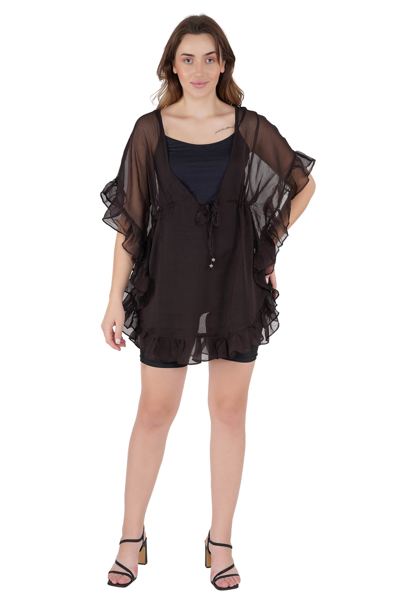 Brown Kaftan Swim Cover-Up Beach Dress - Luxeliv women