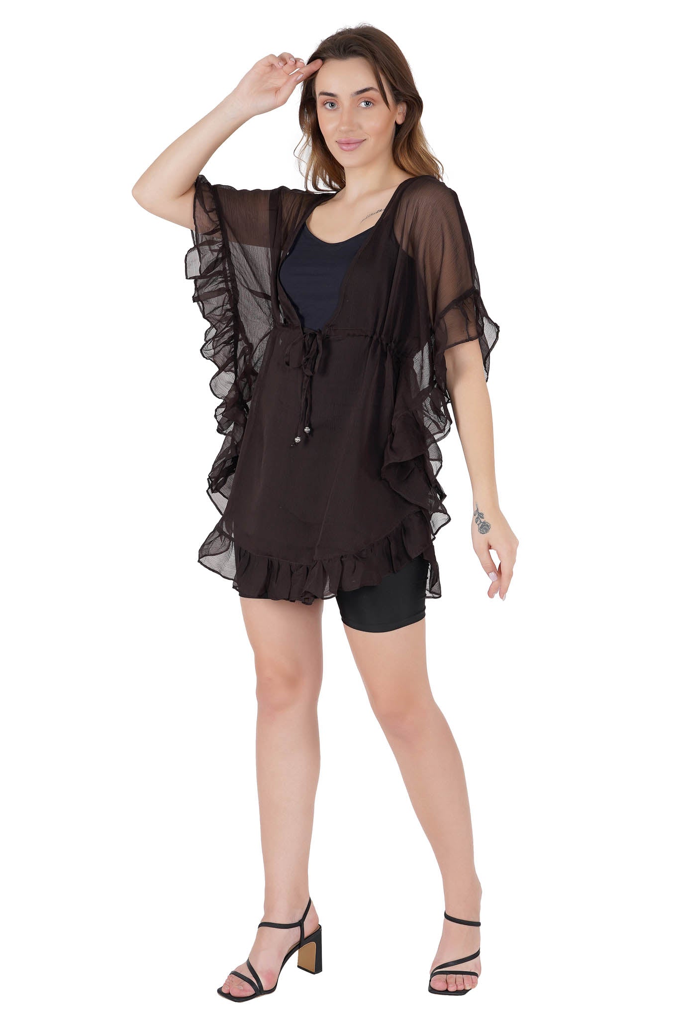 Brown Kaftan Swim Cover-Up Beach Dress - Luxeliv women