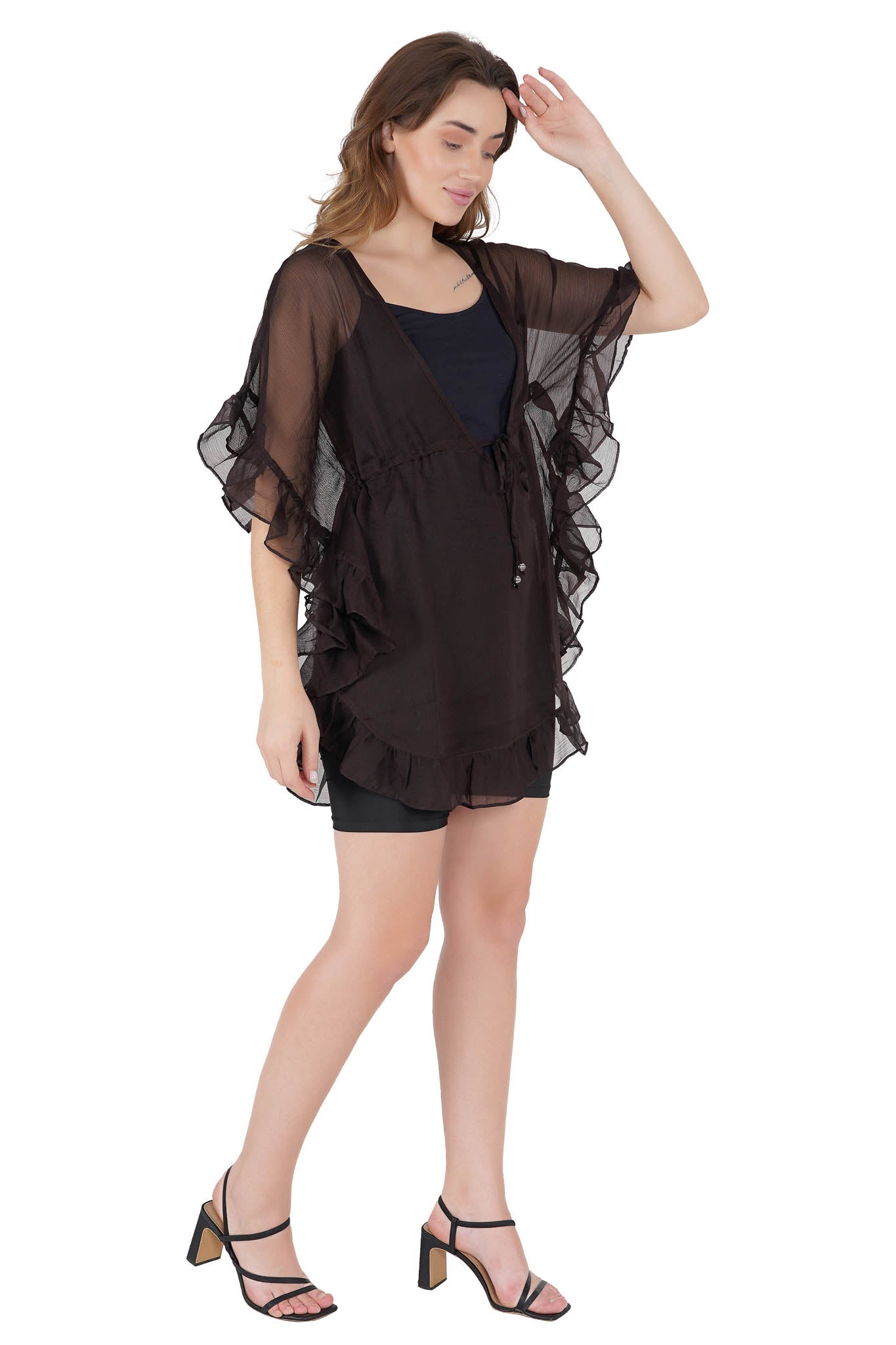 Brown Kaftan Swim Cover-Up Beach Dress - Luxeliv women
