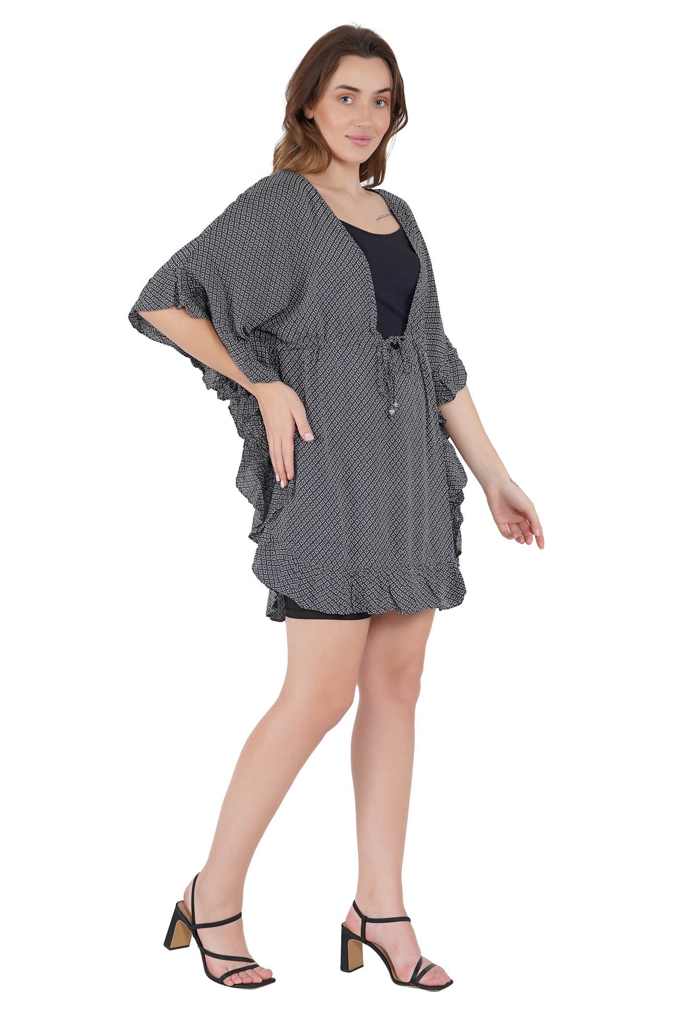 Black Diamond Print Kaftan Swim Cover-Up Beach Dress