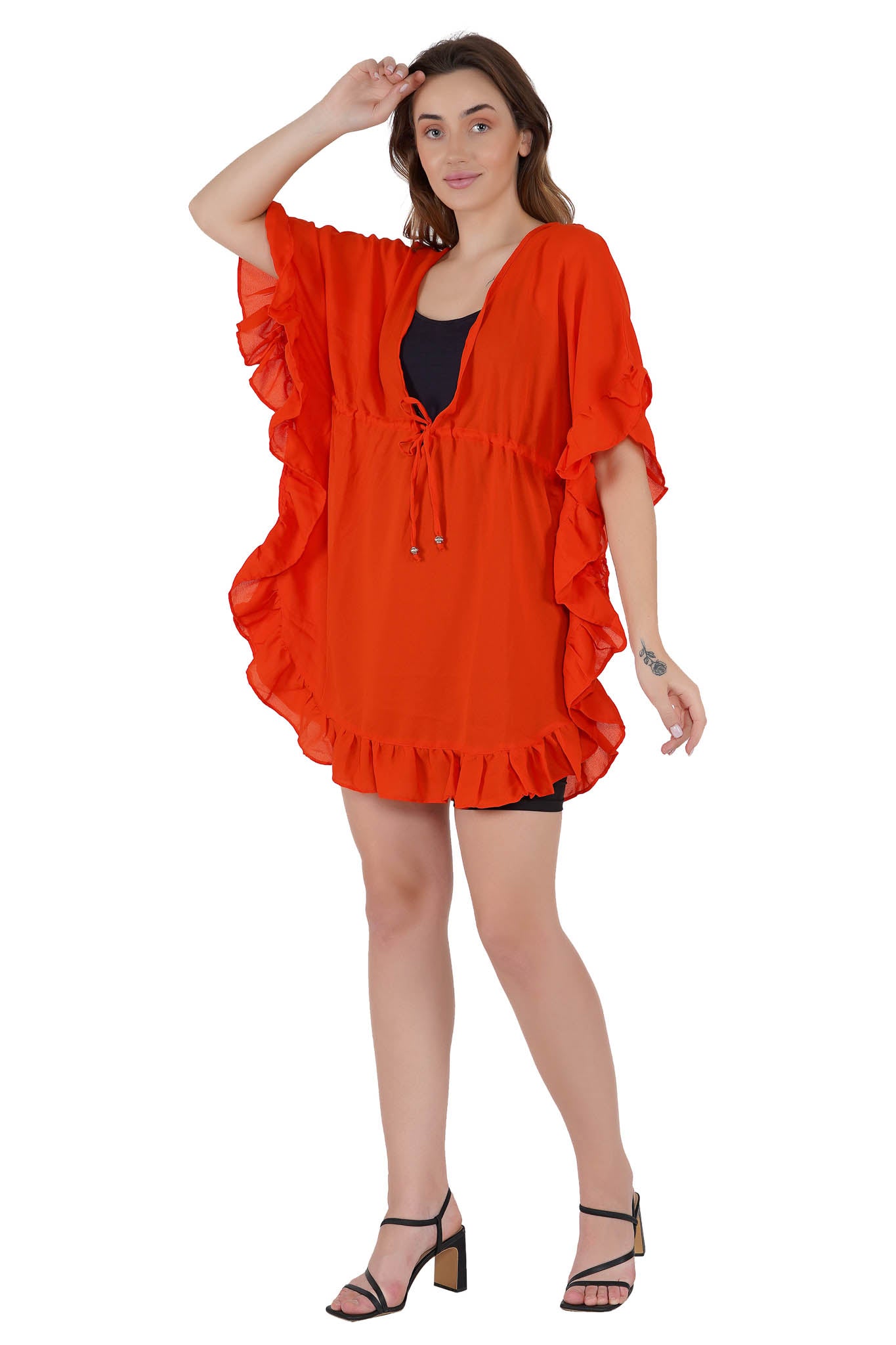 Orange Kaftan Swim Cover-Up Beach Dress - Luxeliv women