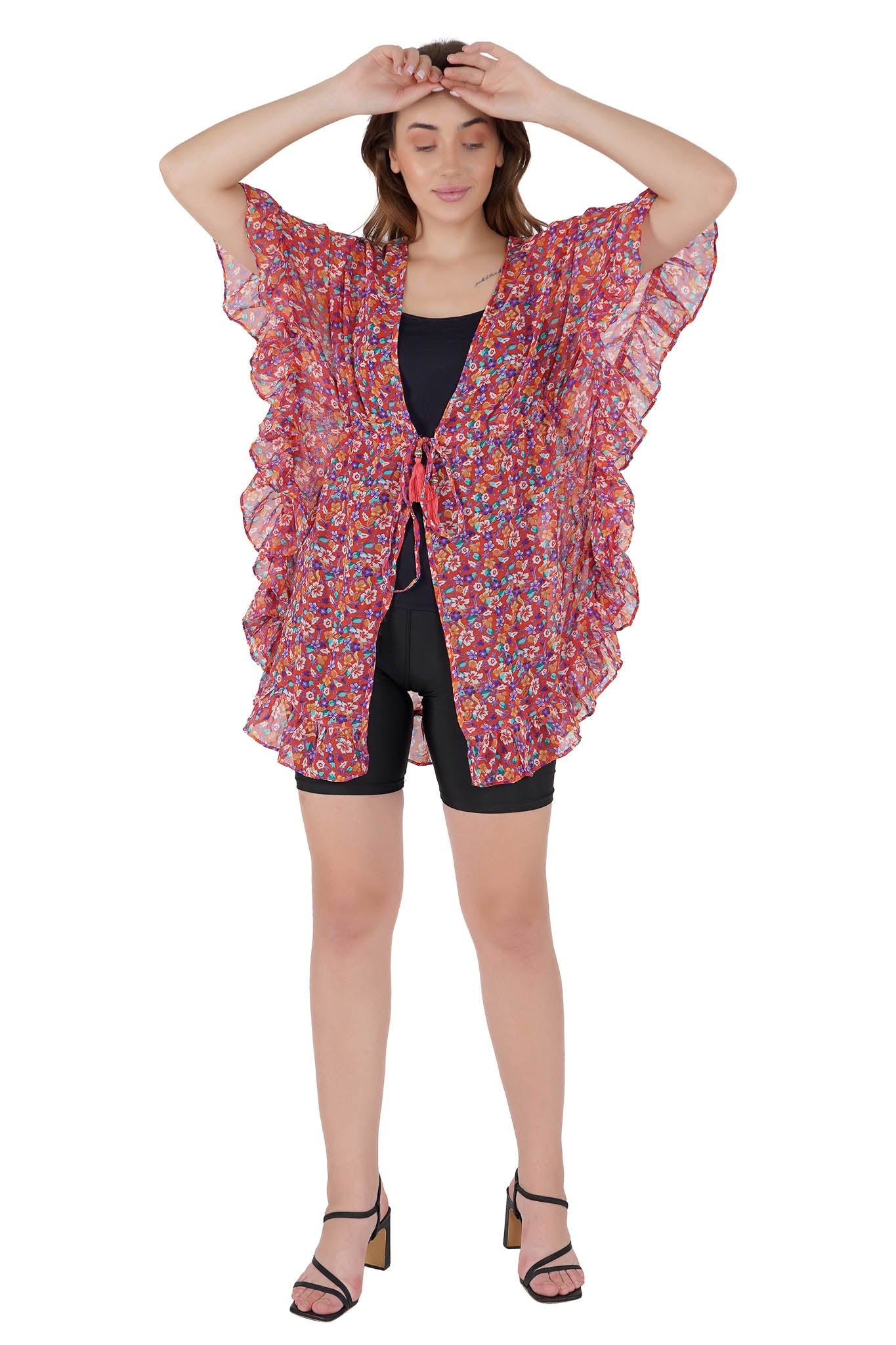 Floral Red Kaftan Swim Cover-Up Beach Dress