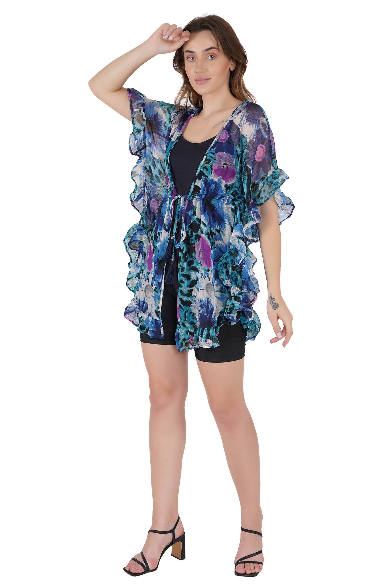 Azure Bloom Blue Kaftan Swim Cover-Up Beach Dress