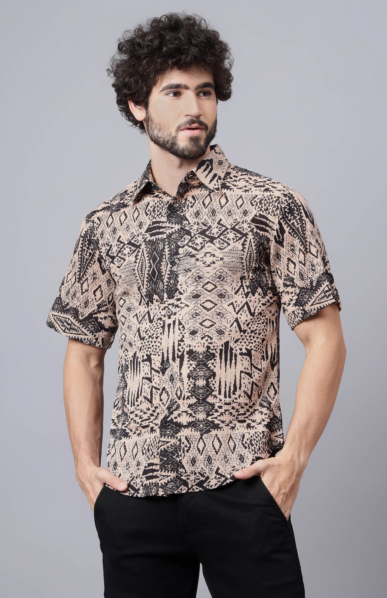 Black & Beige Abstract Summer Shirt for Men | Luxeliv