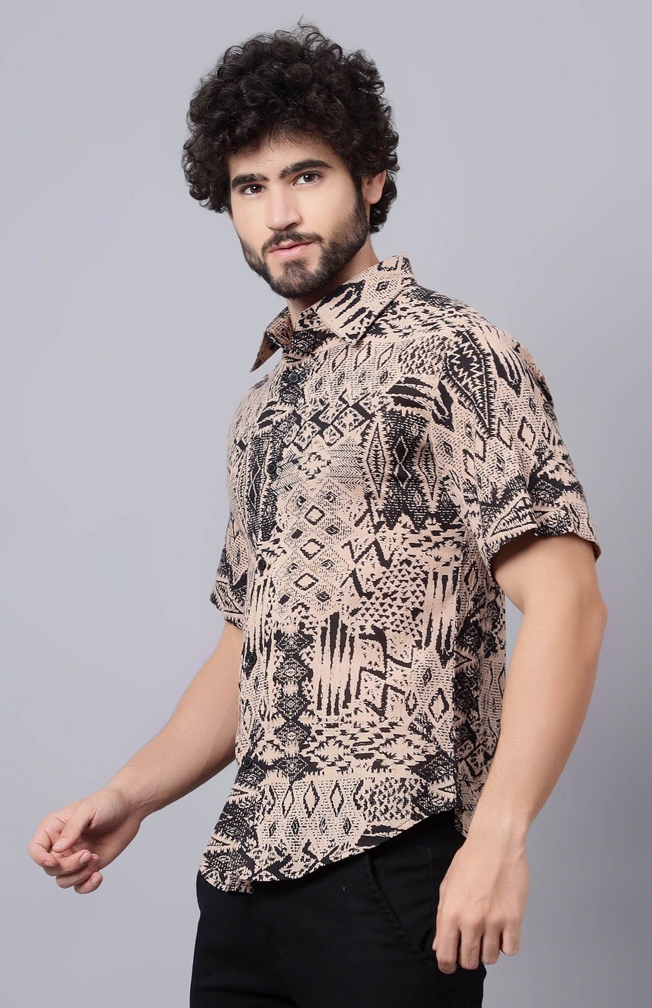 Dune Drift | Black & Beige Abstract Summer Shirt