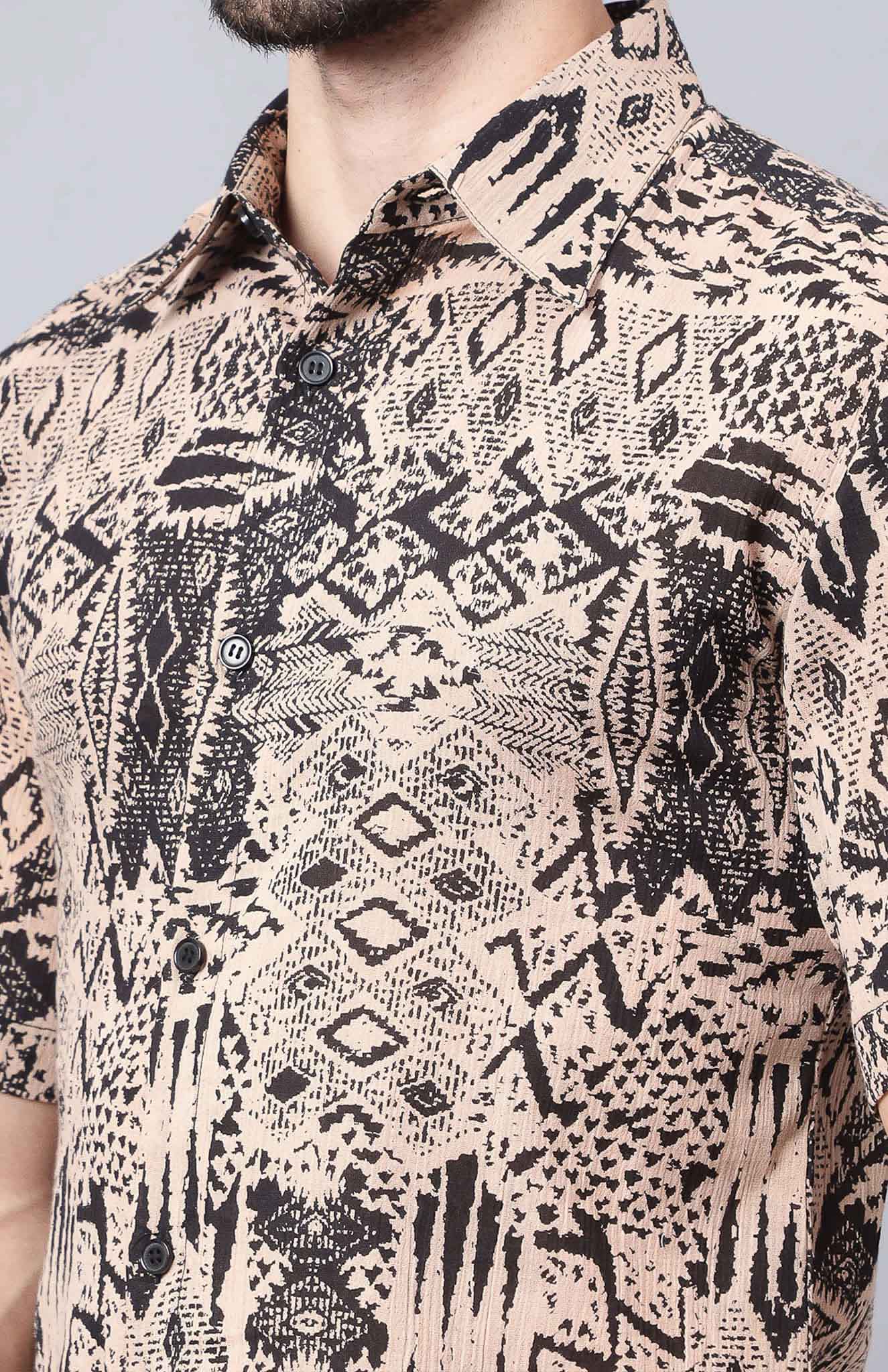 Dune Drift | Black & Beige Abstract Summer Shirt