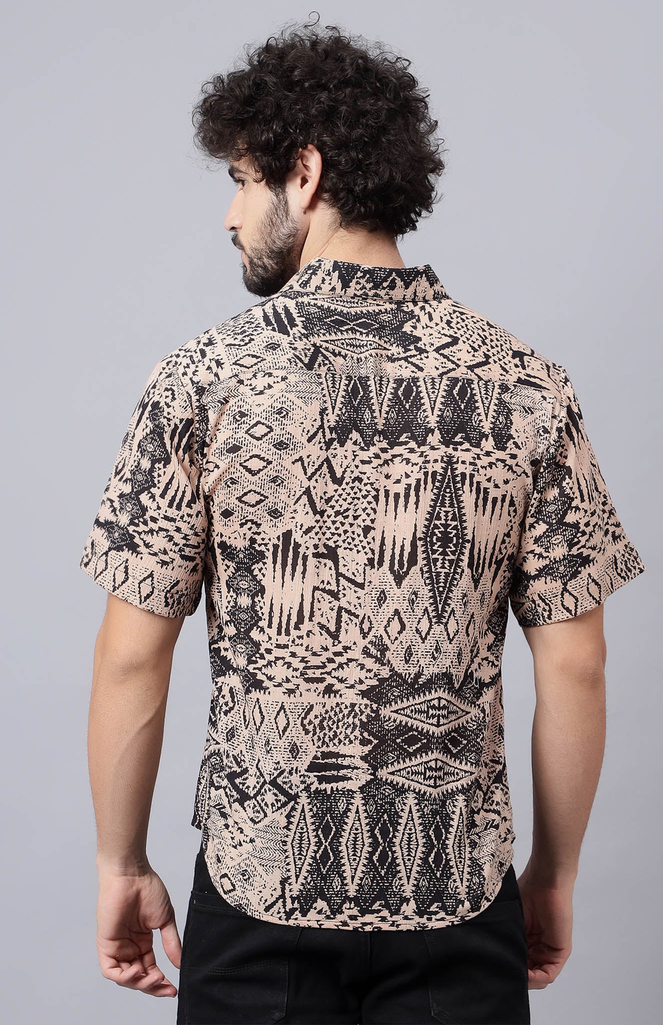 Dune Drift | Black & Beige Abstract Summer Shirt
