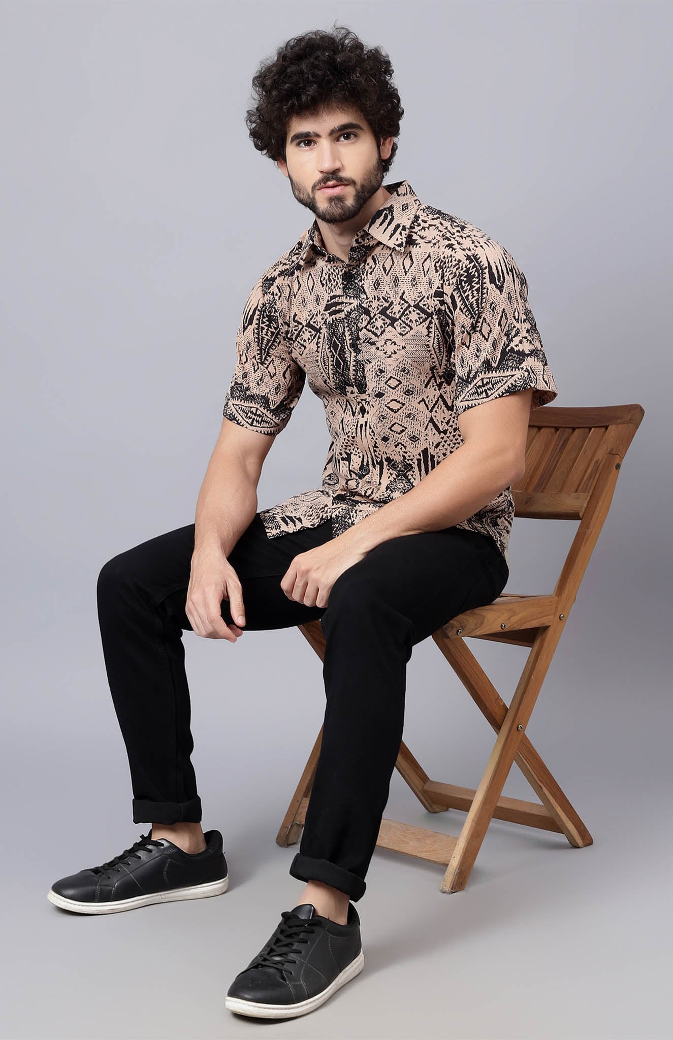 Dune Drift | Black & Beige Abstract Summer Shirt